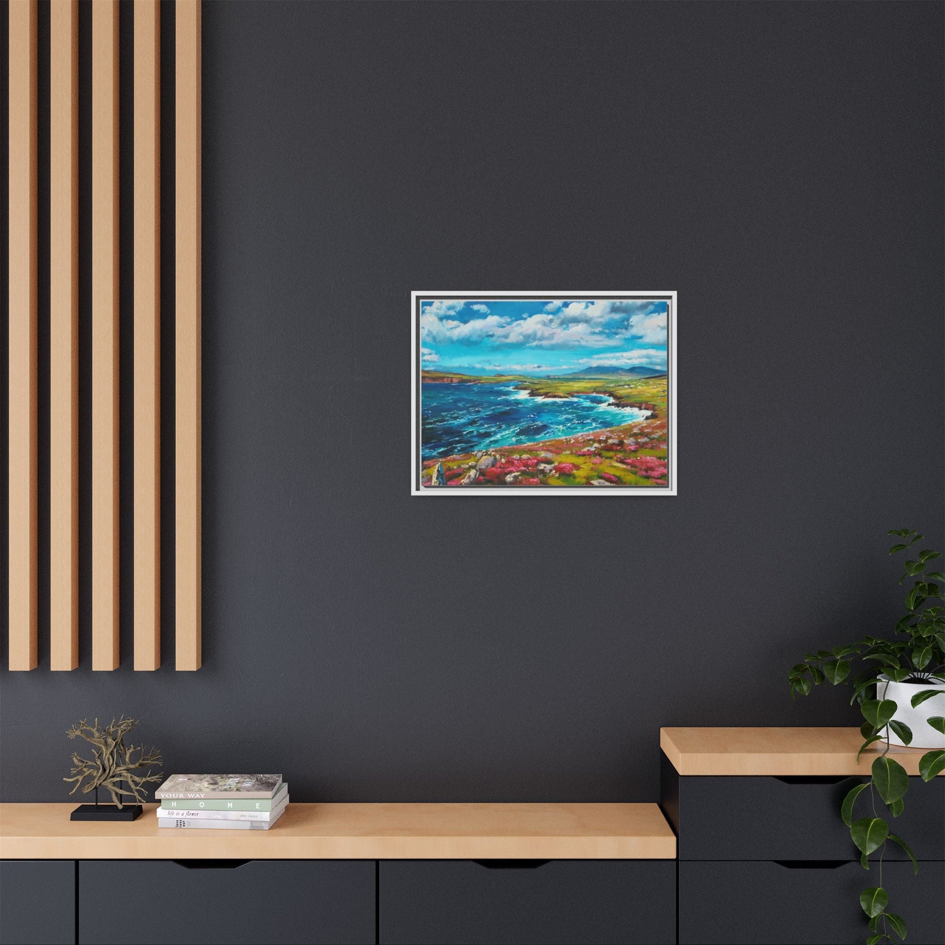 Dingle Peninsula wall art featuring a scenic view of Ireland's rugged coastline, printed on high-quality canvas with a premium frame.