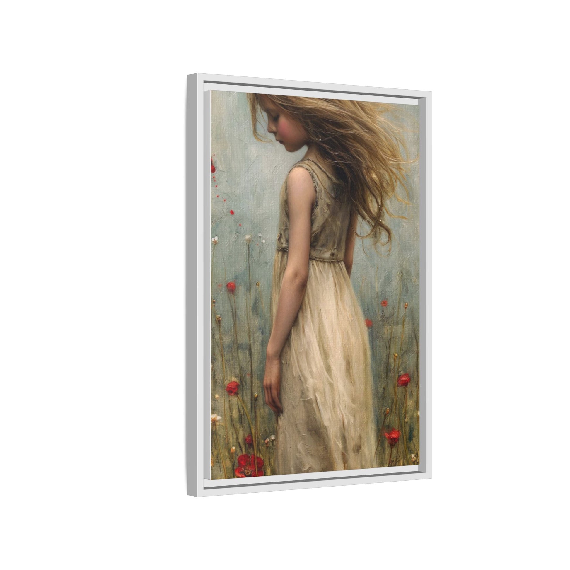 Young Girl In Flowers – Elegant pinewood-framed wall art featuring a high-quality cotton-polyester canvas with vibrant colors and a timeless design.