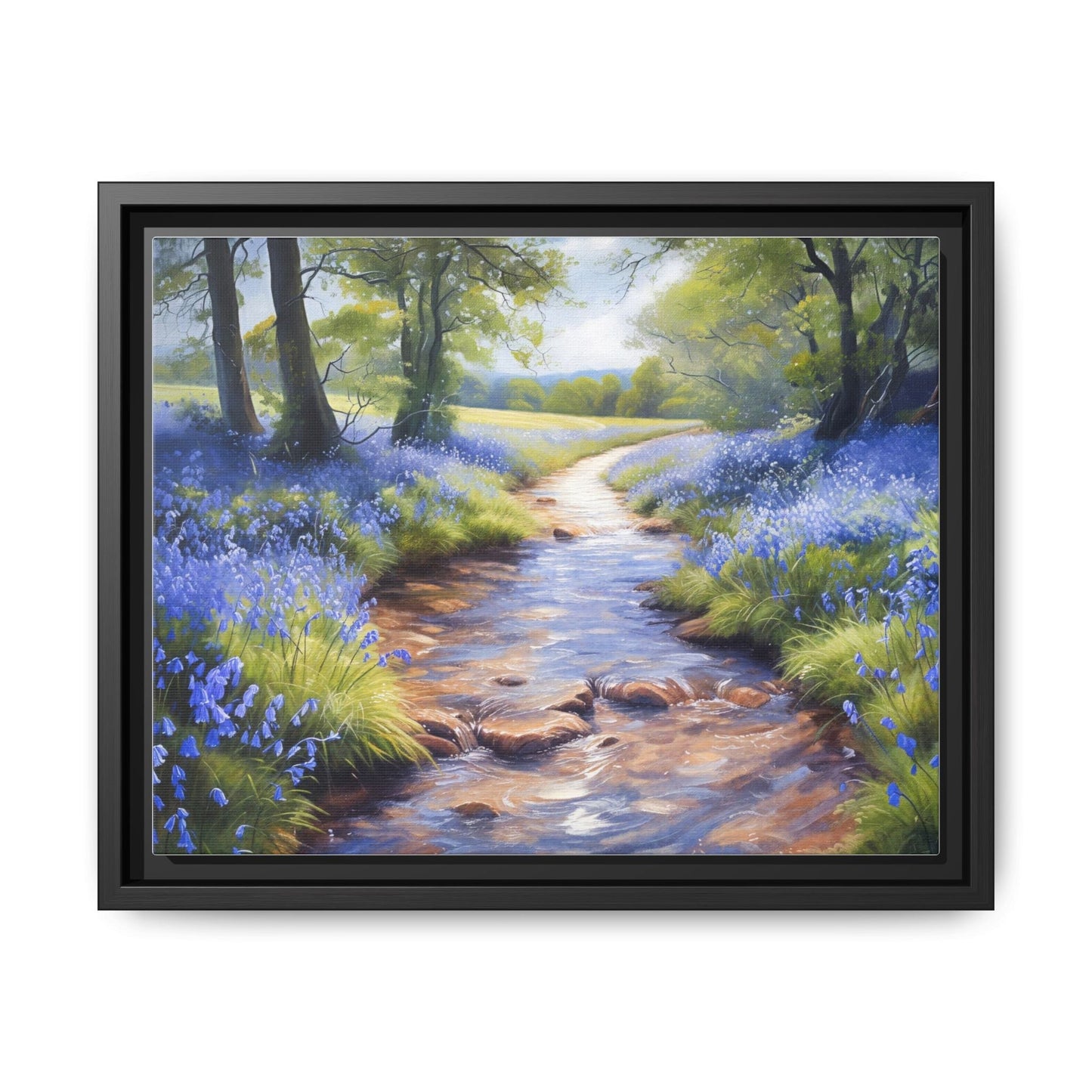 Bluebell Stream Wall Art - Serene Nature Landscape Canvas PrintBluebell Stream Wall Art - Serene Nature Landscape Canvas Print