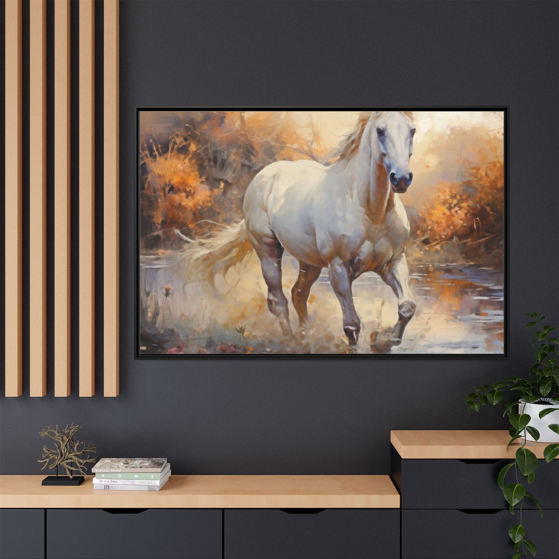 Arabian Horse – Elegant Pinewood Framed Wall Art for Timeless Décor