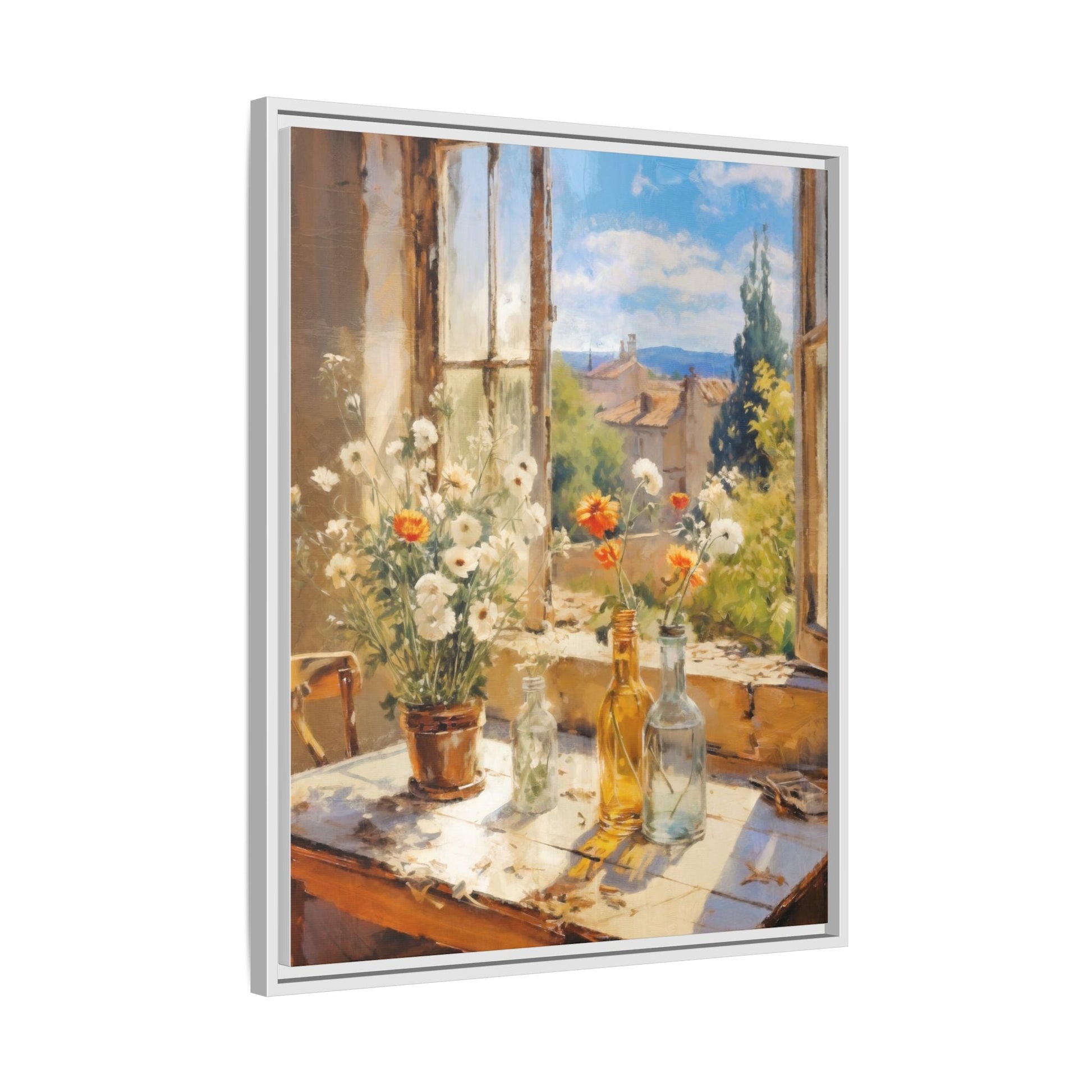 Summer Window – Elegant pinewood-framed wall art featuring a high-quality cotton-polyester canvas with vibrant colors and a timeless design.