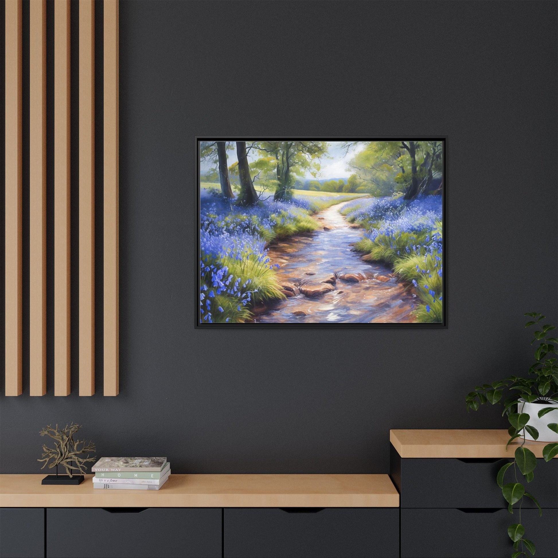 Bluebell Stream Wall Art - Serene Nature Landscape Canvas Print