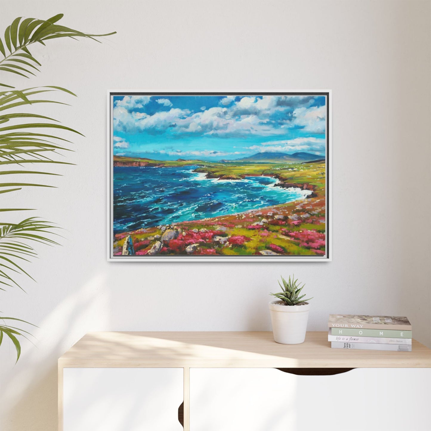 Dingle Peninsula wall art featuring a scenic view of Ireland's rugged coastline, printed on high-quality canvas with a premium frame.