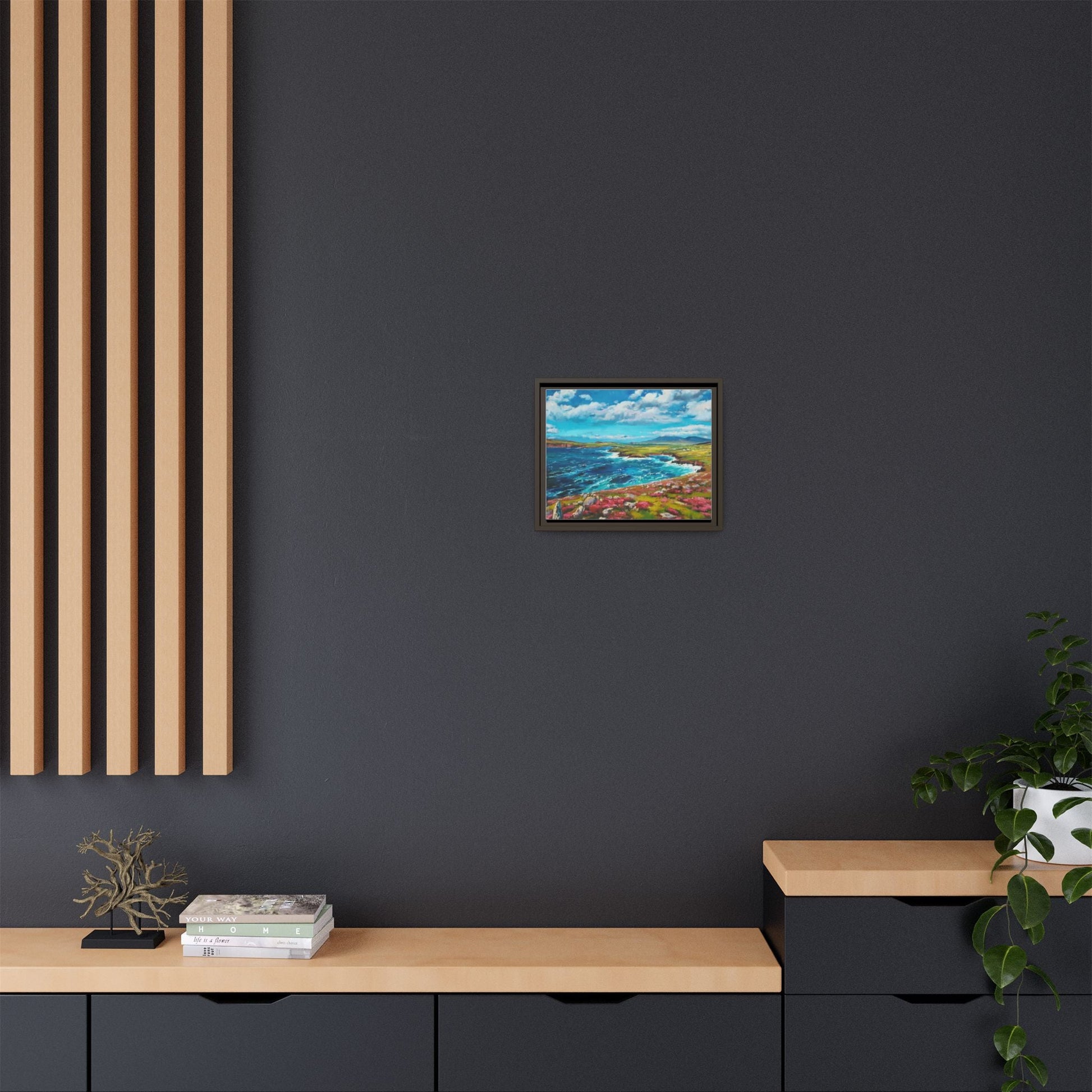 Dingle Peninsula wall art featuring a scenic view of Ireland's rugged coastline, printed on high-quality canvas with a premium frame.