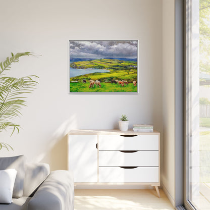 Cushendon Hills wall art showcasing rolling hills and scenic Irish landscapes, framed in high-quality materials for an elegant look.