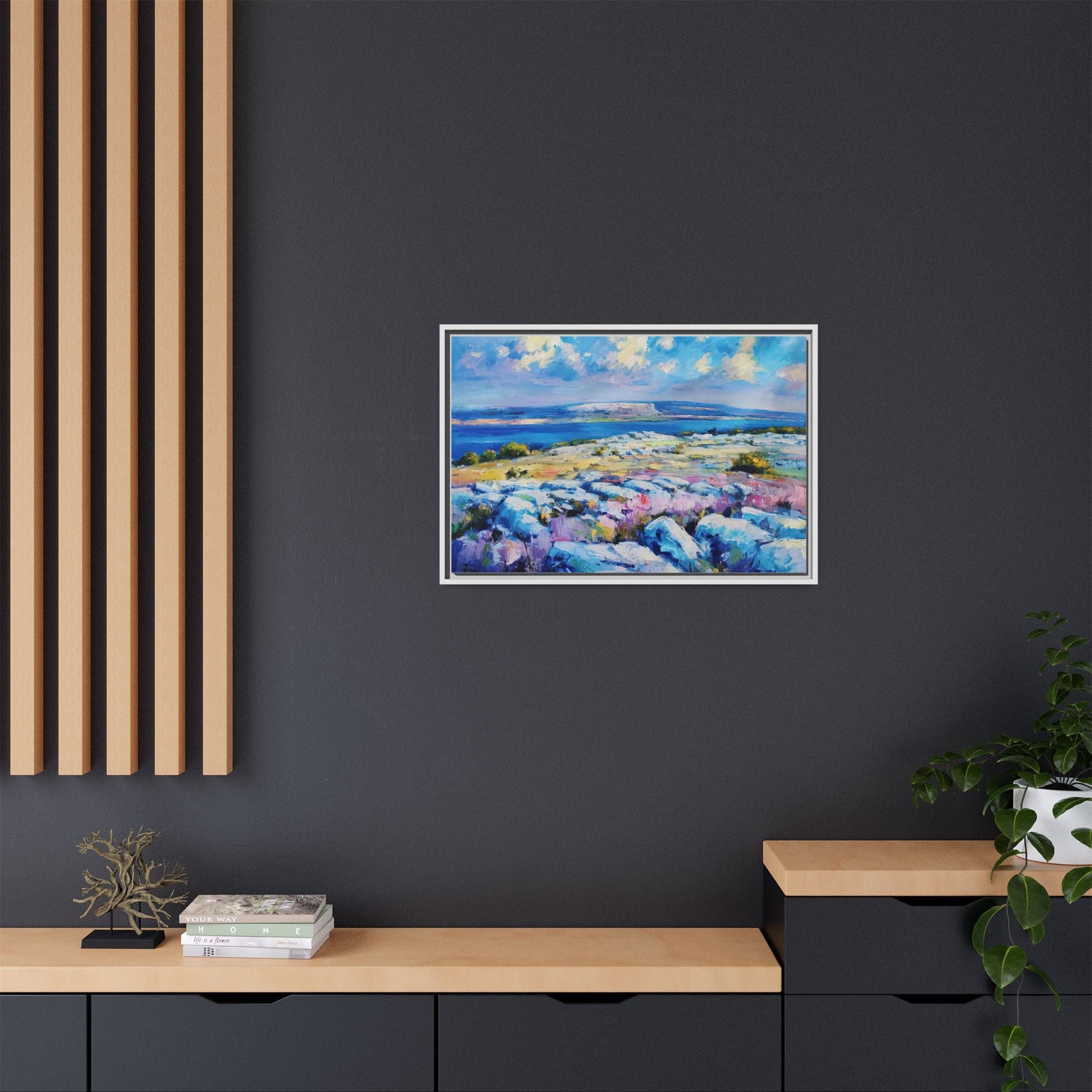 Burren 3 wall art featuring a scenic view of the Burren region in Ireland, printed on high-quality canvas with a premium frame for timeless décor