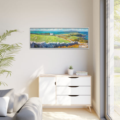 Far Flung Shores W.COL wall art featuring a serene coastal landscape, printed on high-quality canvas with a premium pinewood frame.