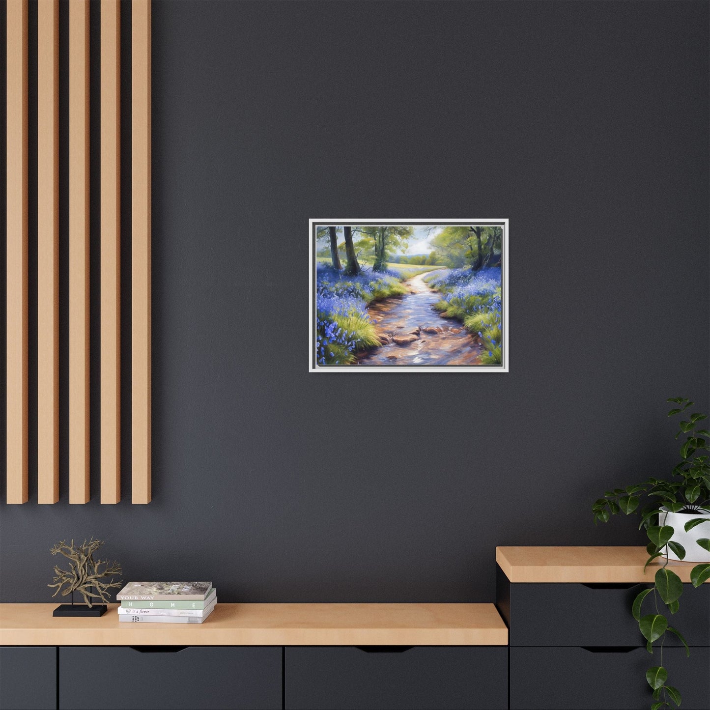 Bluebell Stream Wall Art - Serene Nature Landscape Canvas Print