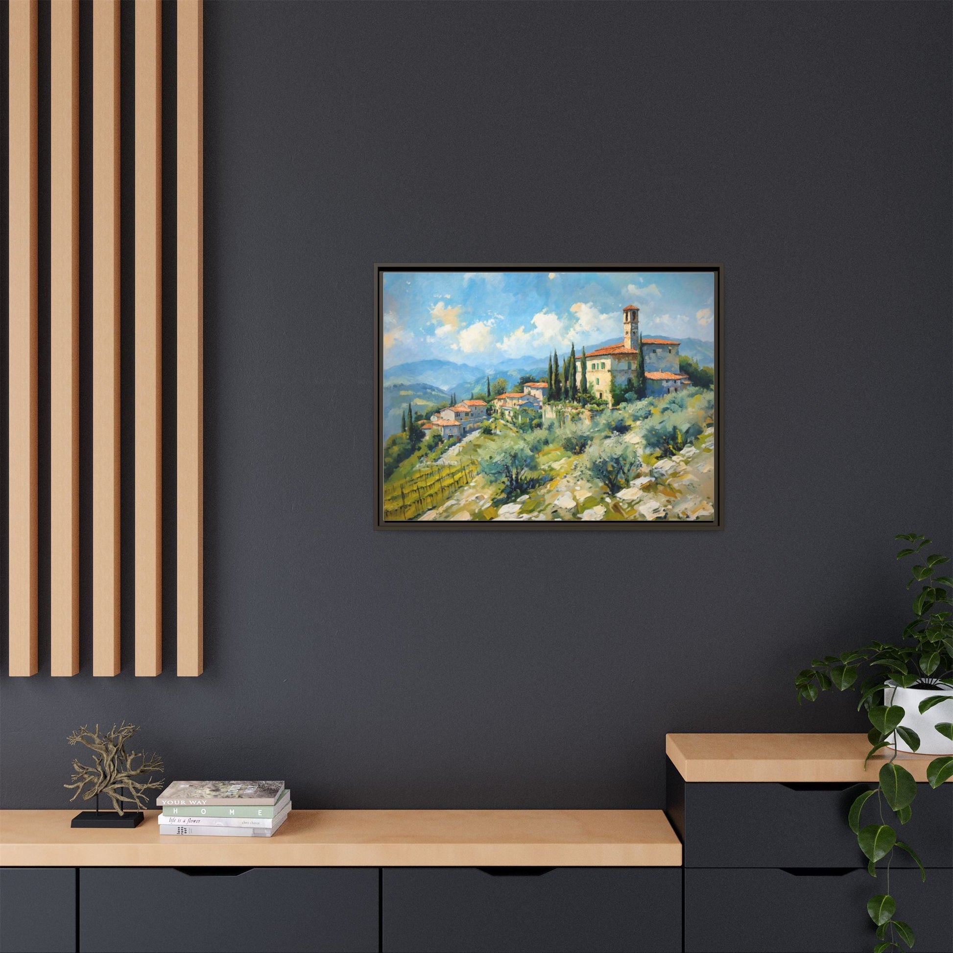 Tuscan Village on Hill - Captivating Italian Landscape Canvas Print for Timeless Home Décor