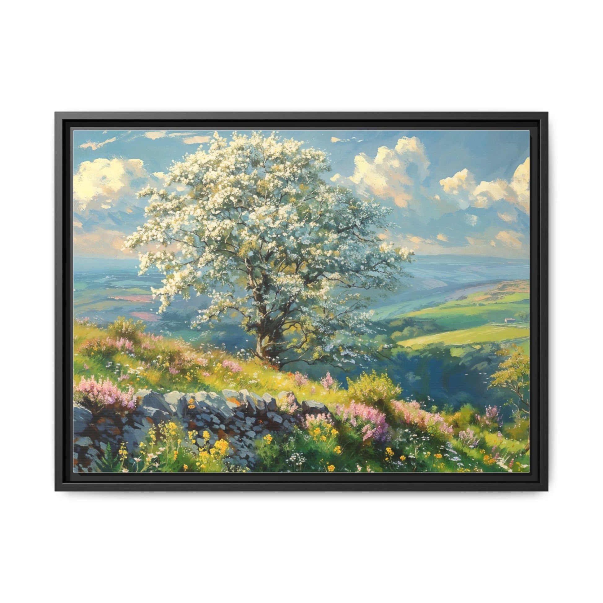 Whitethorn in Bloom wall art featuring a vibrant scene of blooming whitethorn trees, printed on high-quality canvas for a natural and timeless décor.