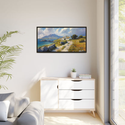 Blustery Day wall art featuring a dramatic wind-swept landscape in a pinewood frame.