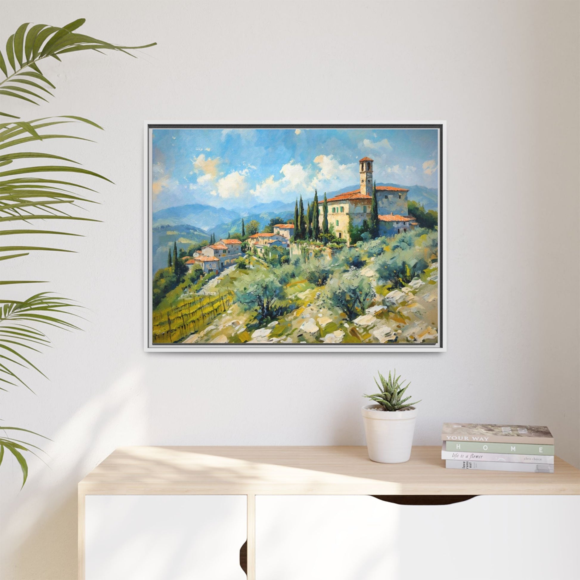 Tuscan Village on Hill - Captivating Italian Landscape Canvas Print for Timeless Home Décor