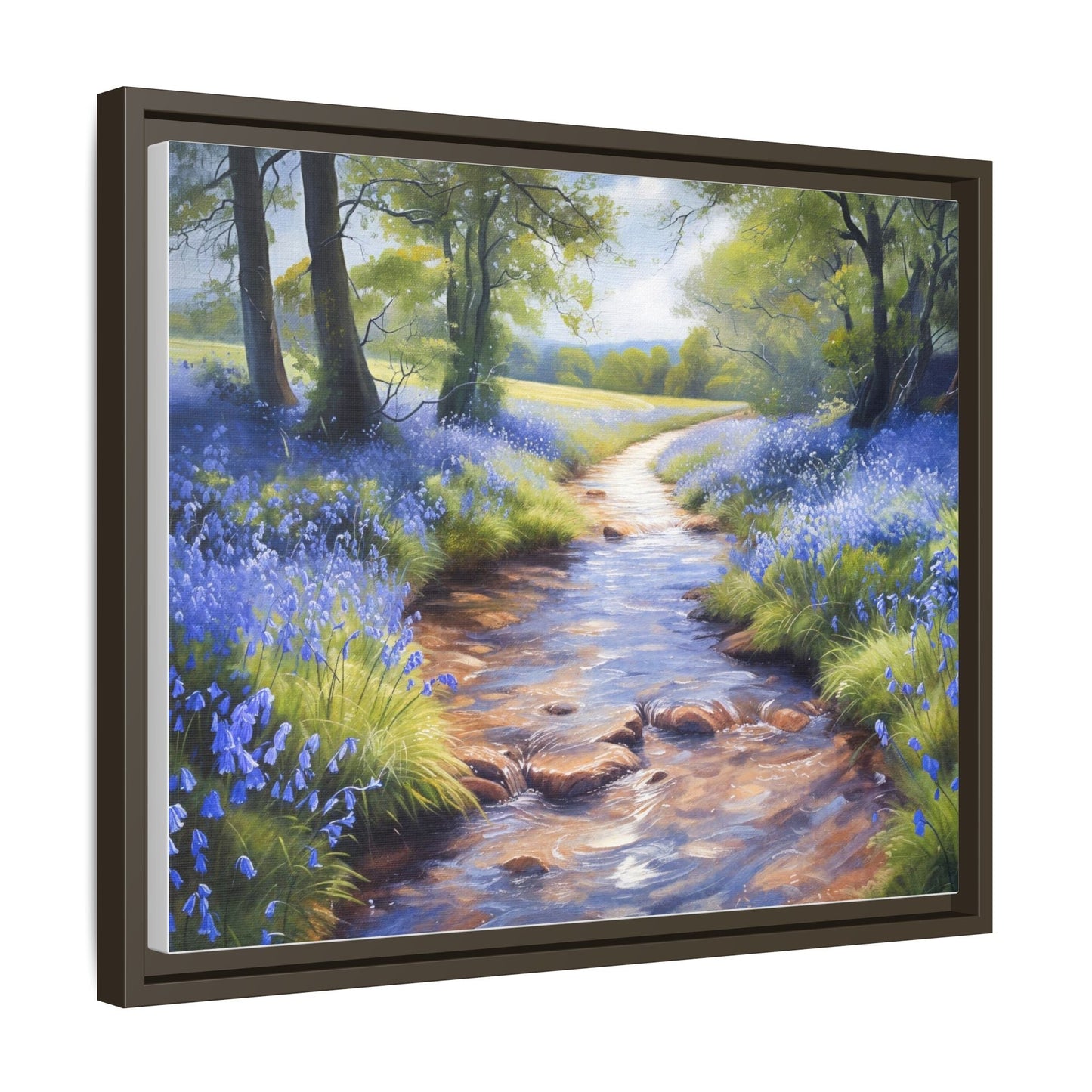 Bluebell Stream Wall Art - Serene Nature Landscape Canvas Print