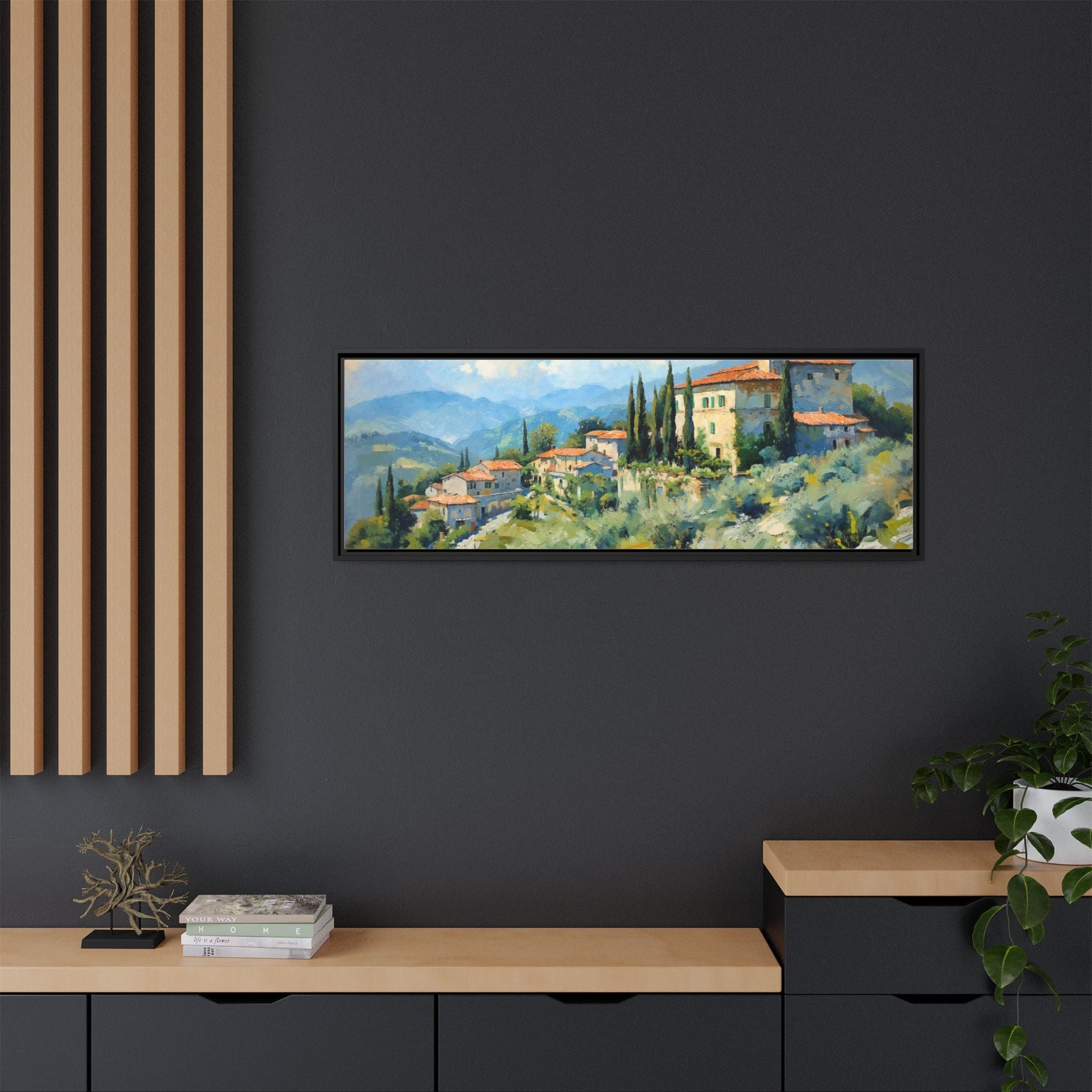 Tuscan Village on Hill - Captivating Italian Landscape Canvas Print for Timeless Home Décor