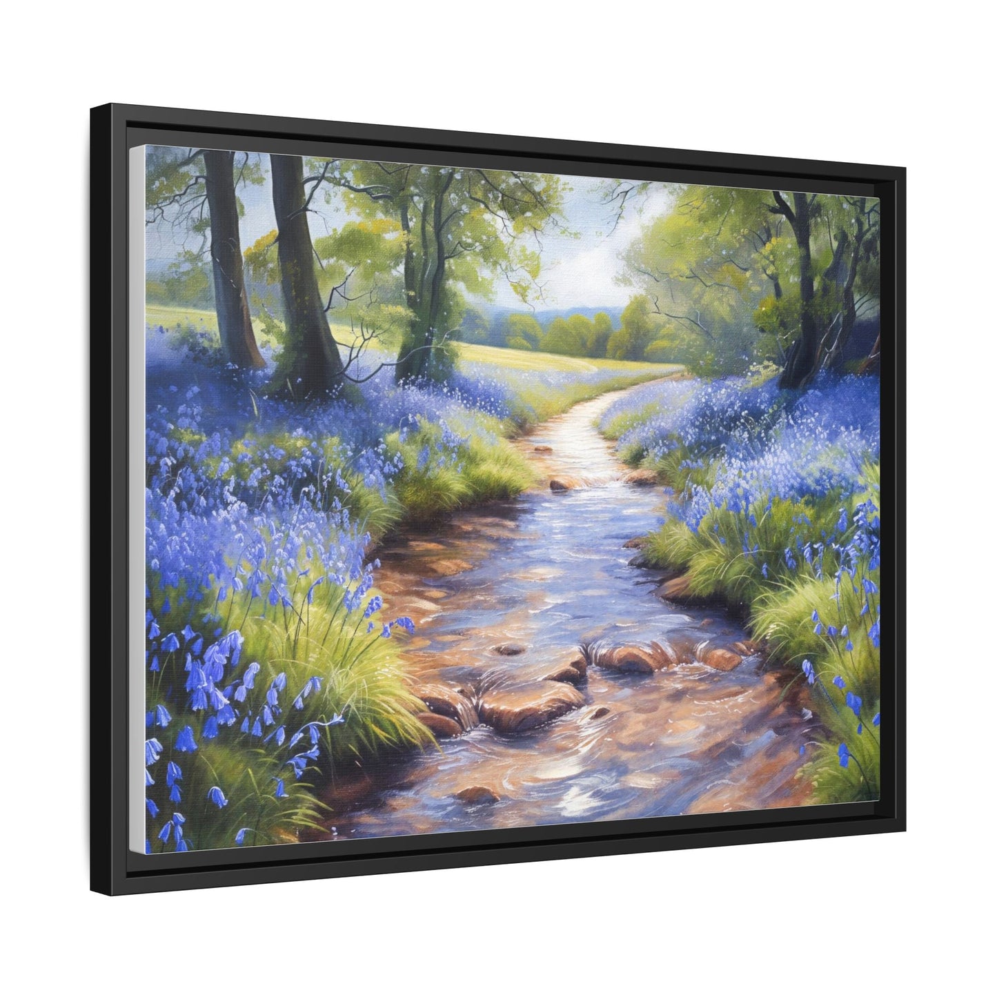 Bluebell Stream Wall Art - Serene Nature Landscape Canvas Print