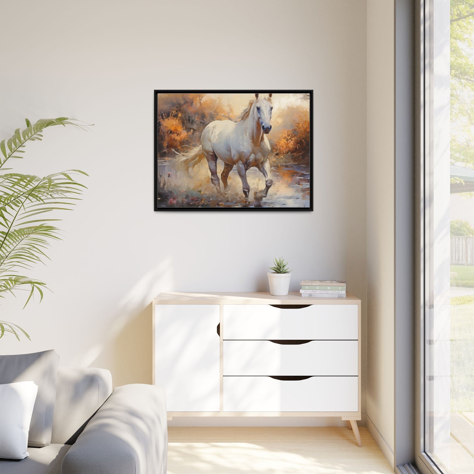 Arabian Horse – Elegant Pinewood Framed Wall Art for Timeless Décor