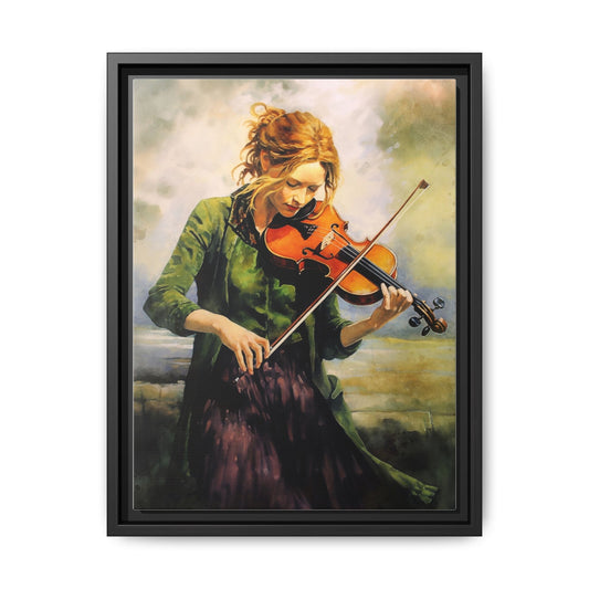 Young Girl with Fiddle wall art featuring a young musician playing the fiddle, printed on high-quality canvas for timeless and elegant décor.