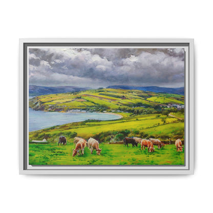 Cushendun Hills wall art showcasing rolling hills and scenic Irish landscapes, framed in high-quality materials for an elegant look.