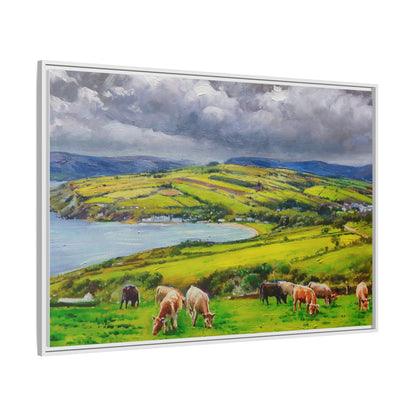 Cushendon Hills wall art showcasing rolling hills and scenic Irish landscapes, framed in high-quality materials for an elegant look.