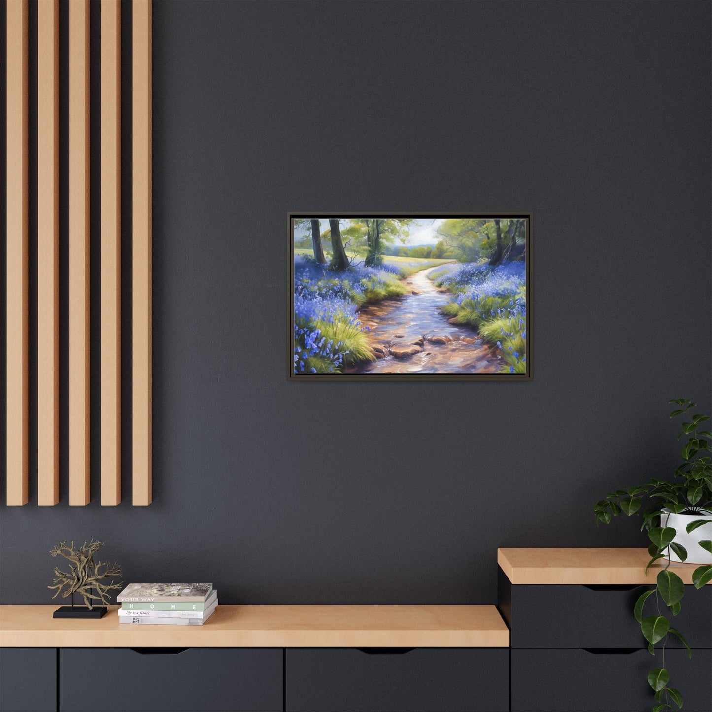 Bluebell Stream Wall Art - Serene Nature Landscape Canvas Print