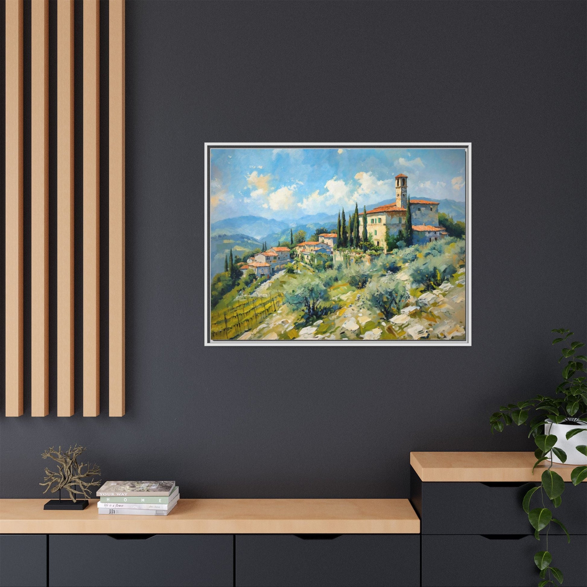 Tuscan Village on Hill - Captivating Italian Landscape Canvas Print for Timeless Home Décor