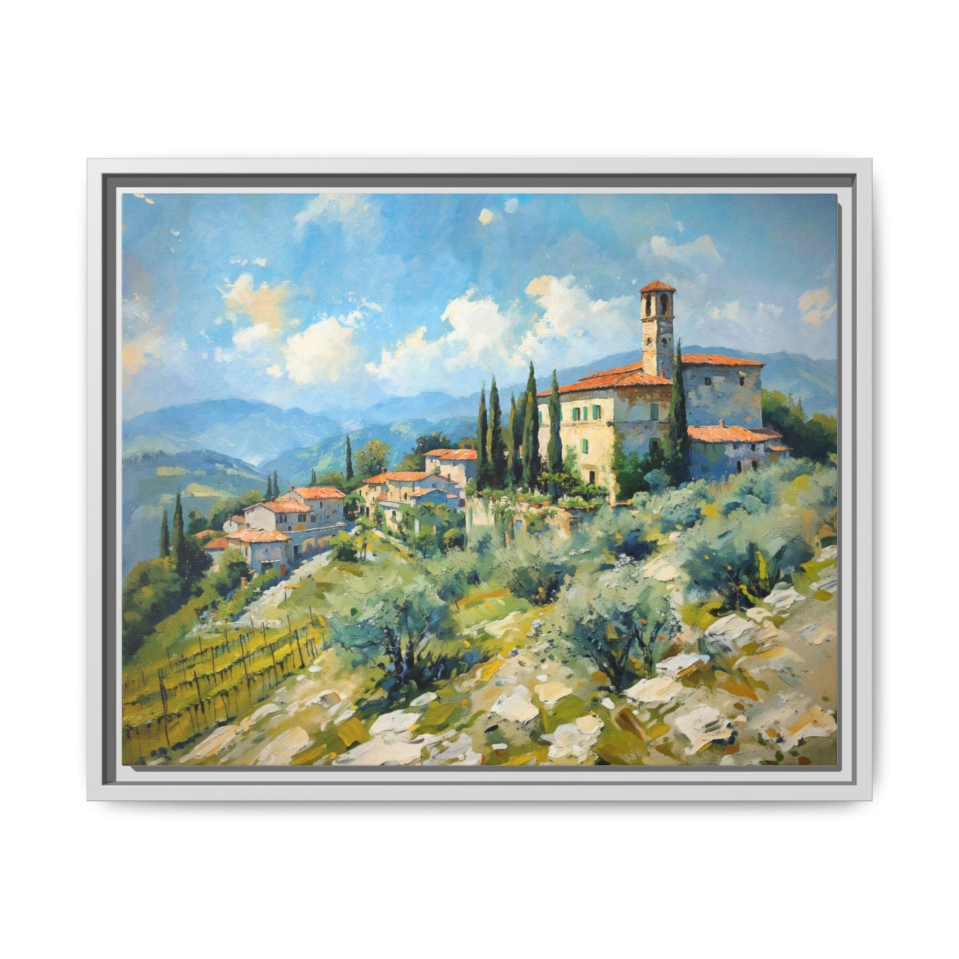 Tuscan Village on Hill - Captivating Italian Landscape Canvas Print for Timeless Home Décor