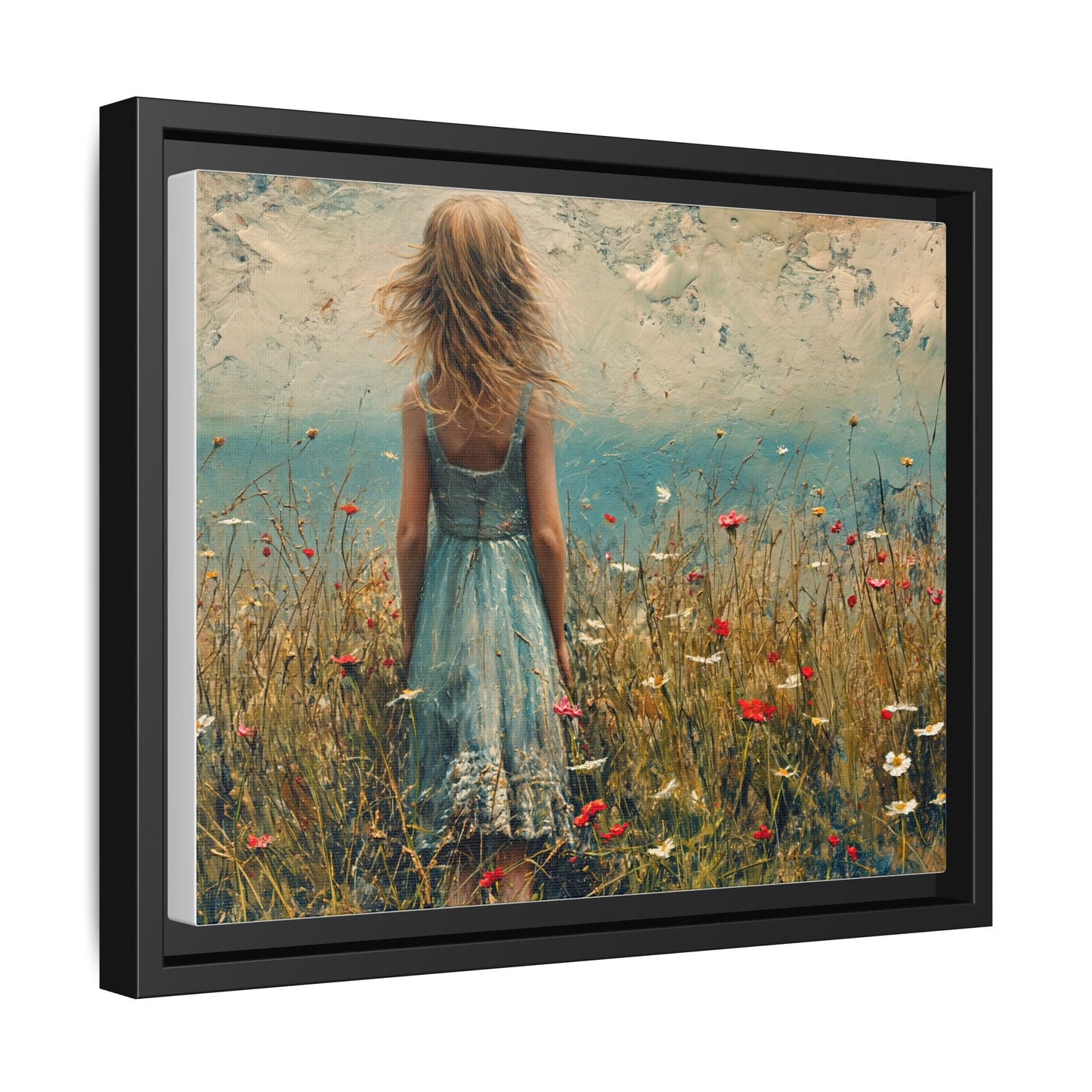 Young Girl Looking Out To Sea wall art, featuring a peaceful ocean view and a young girl in contemplation, printed on high-quality canvas for timeless décor.