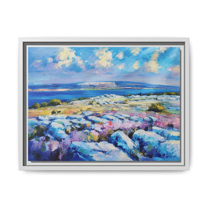 Burren 3 wall art featuring a scenic view of the Burren region in Ireland, printed on high-quality canvas with a premium frame for timeless décor