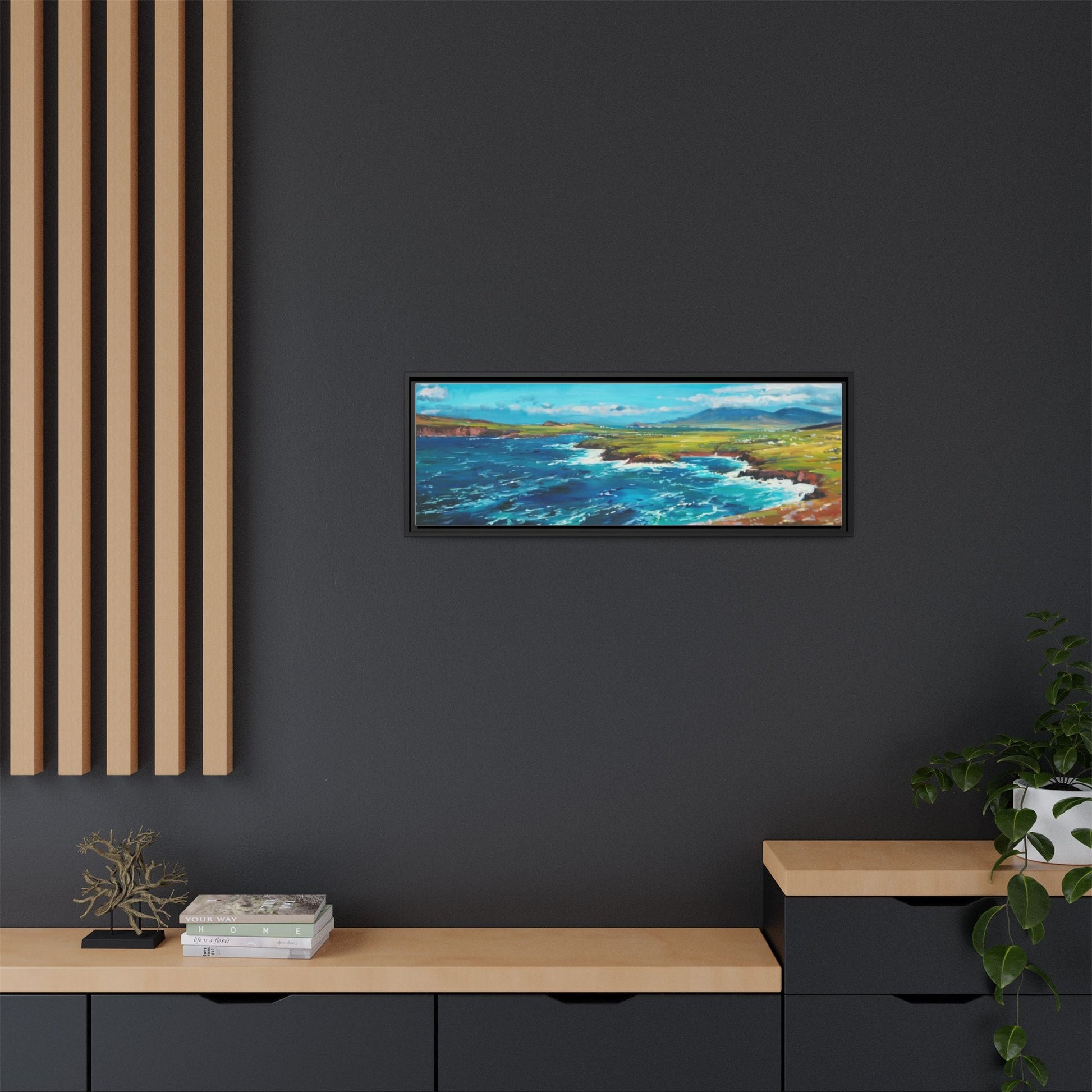 Dingle Peninsula wall art featuring a scenic view of Ireland's rugged coastline, printed on high-quality canvas with a premium frame.