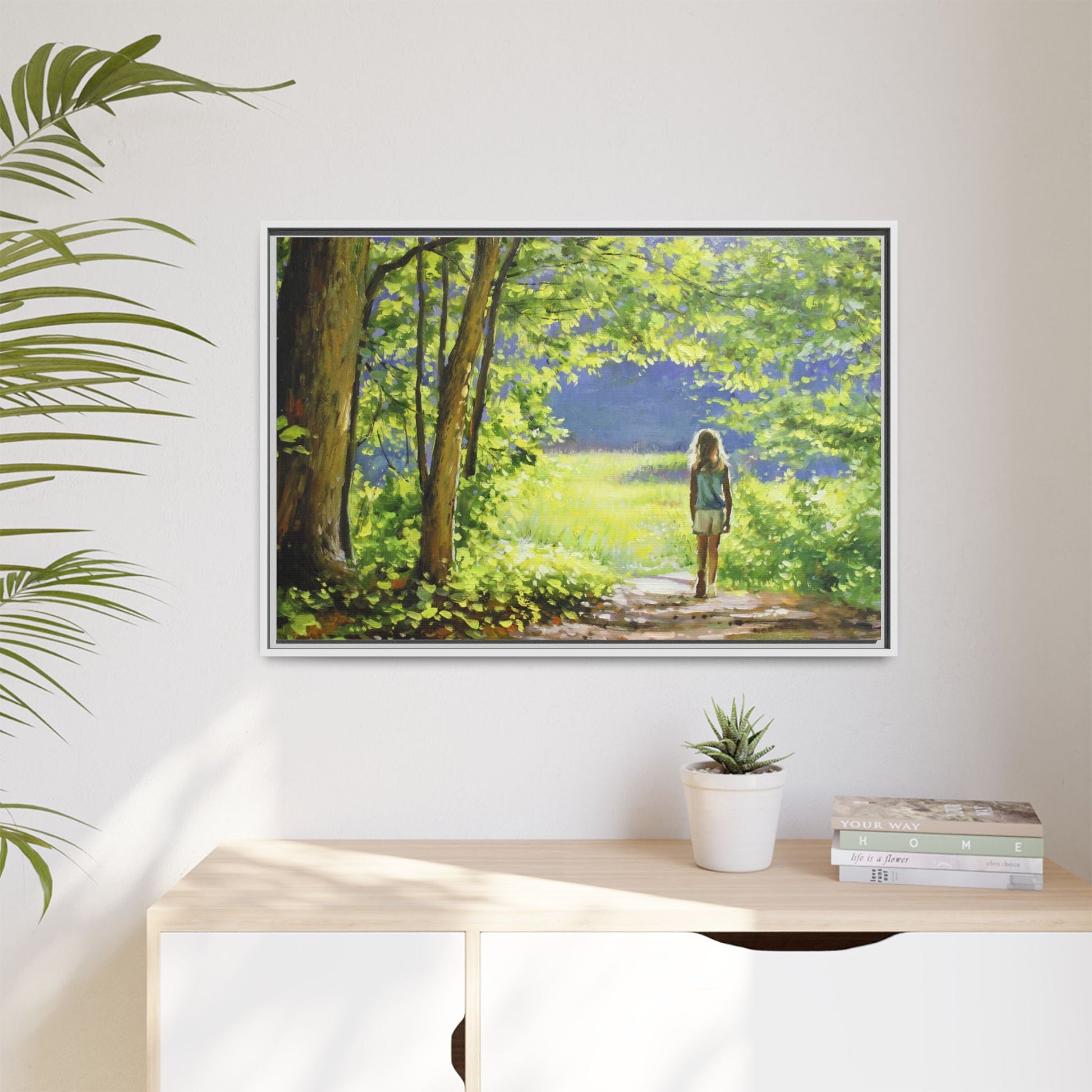 INTO THE LIGHT 11 – A captivating artwork featuring a luminous scene that evokes a sense of depth, movement, and serenity, framed in premium pinewood for timeless décor.