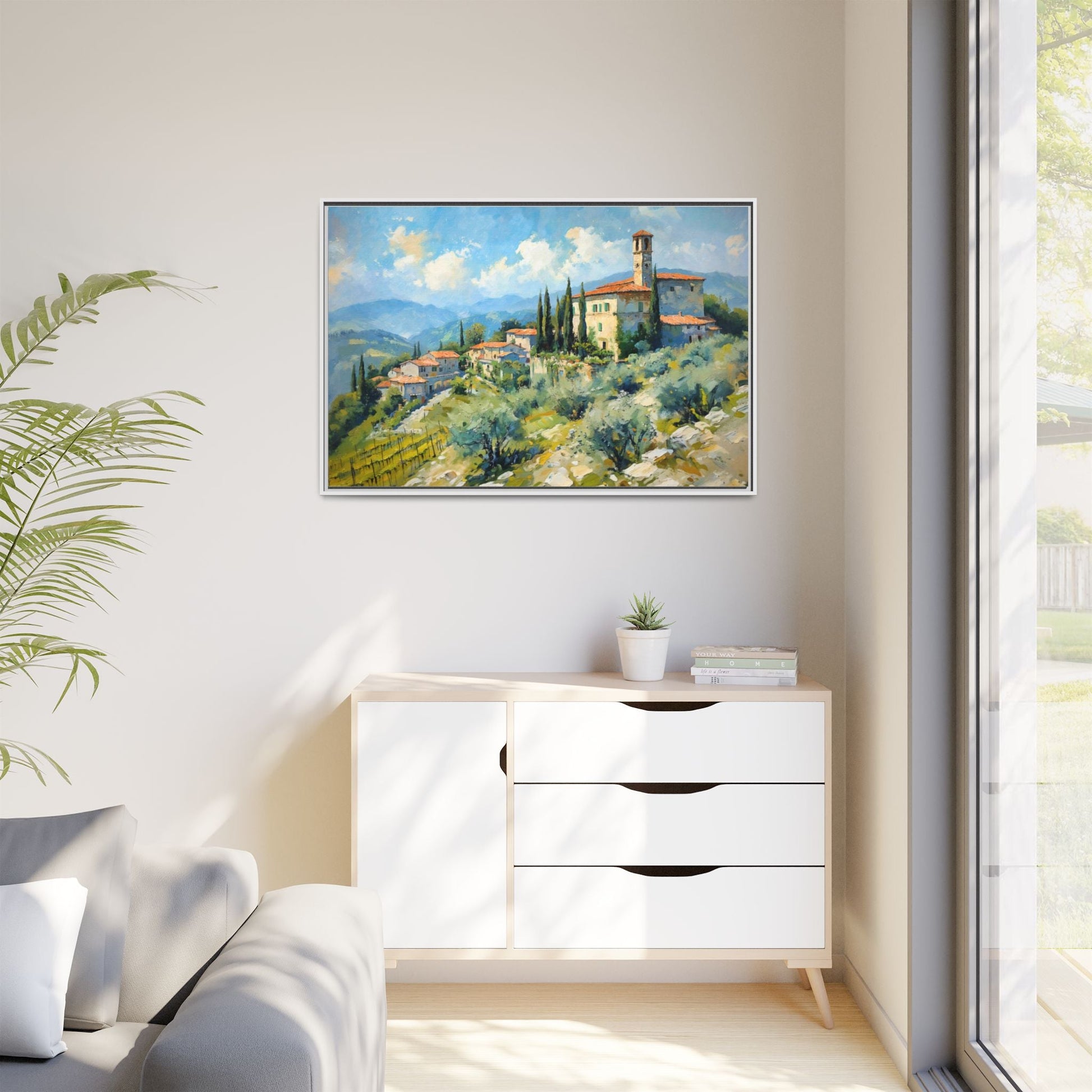 Tuscan Village on Hill - Captivating Italian Landscape Canvas Print for Timeless Home Décor