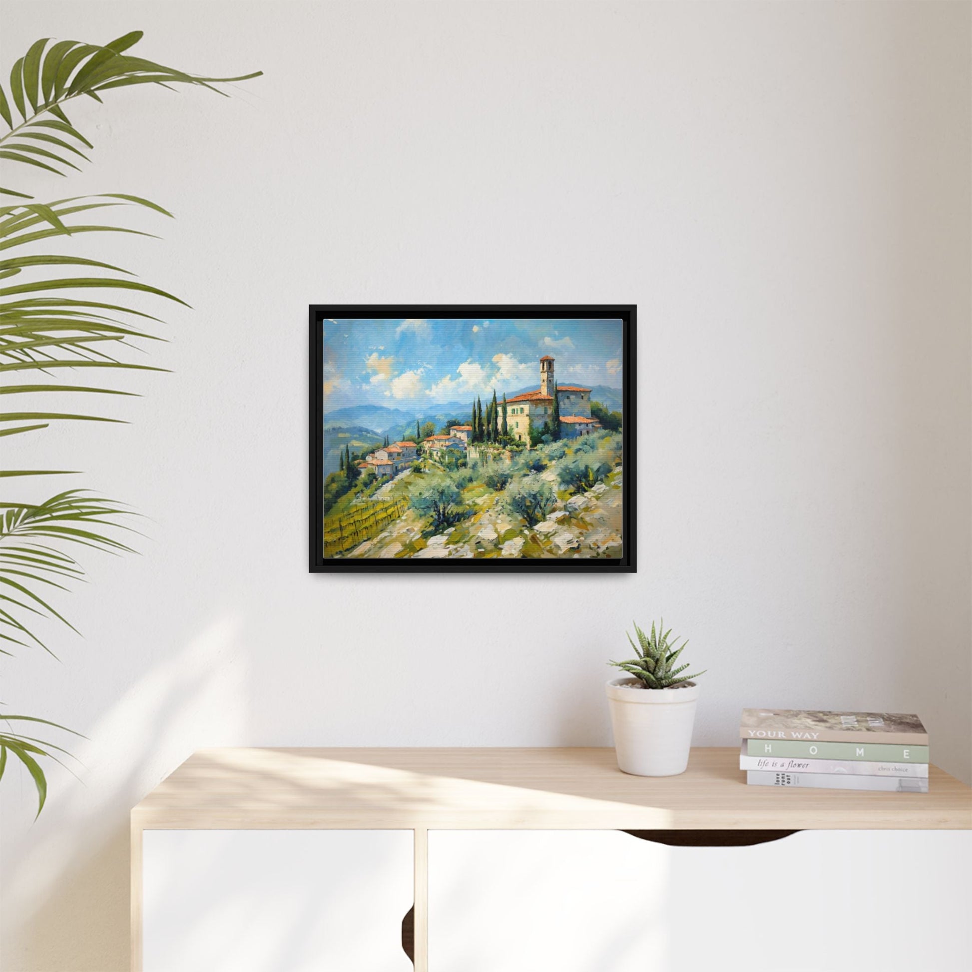 Tuscan Village on Hill - Captivating Italian Landscape Canvas Print for Timeless Home Décor