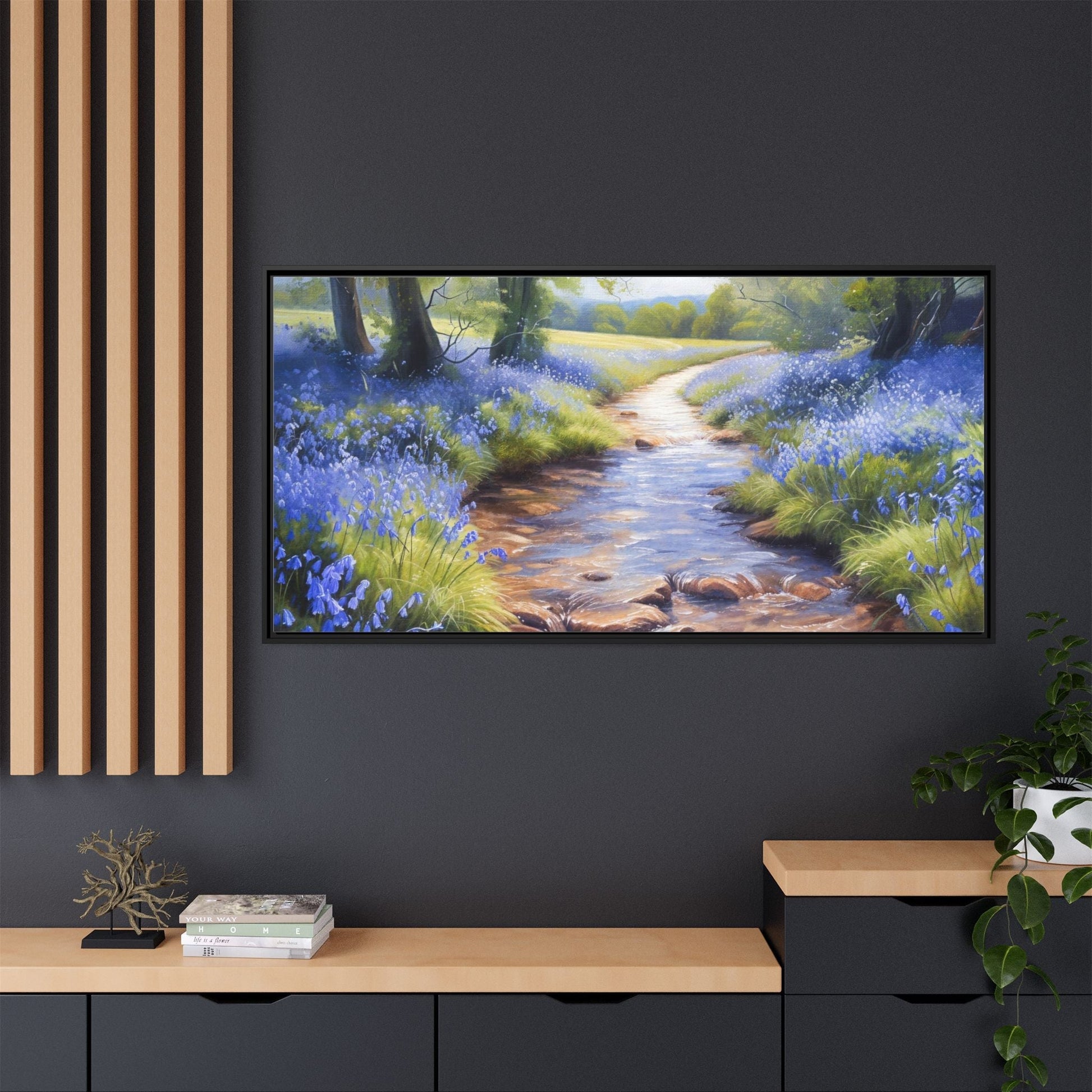 Bluebell Stream Wall Art - Serene Nature Landscape Canvas Print