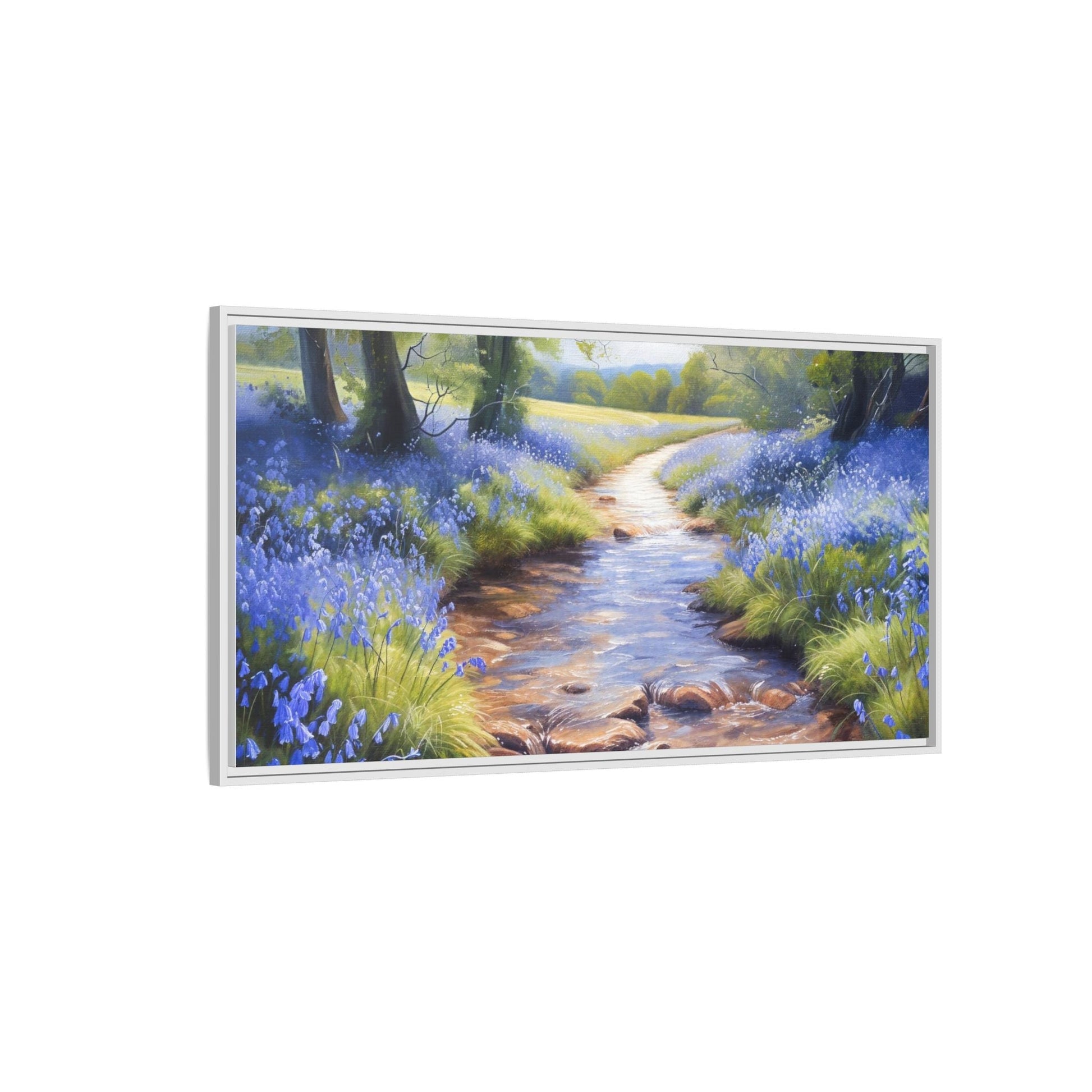 Bluebell Stream Wall Art - Serene Nature Landscape Canvas Print