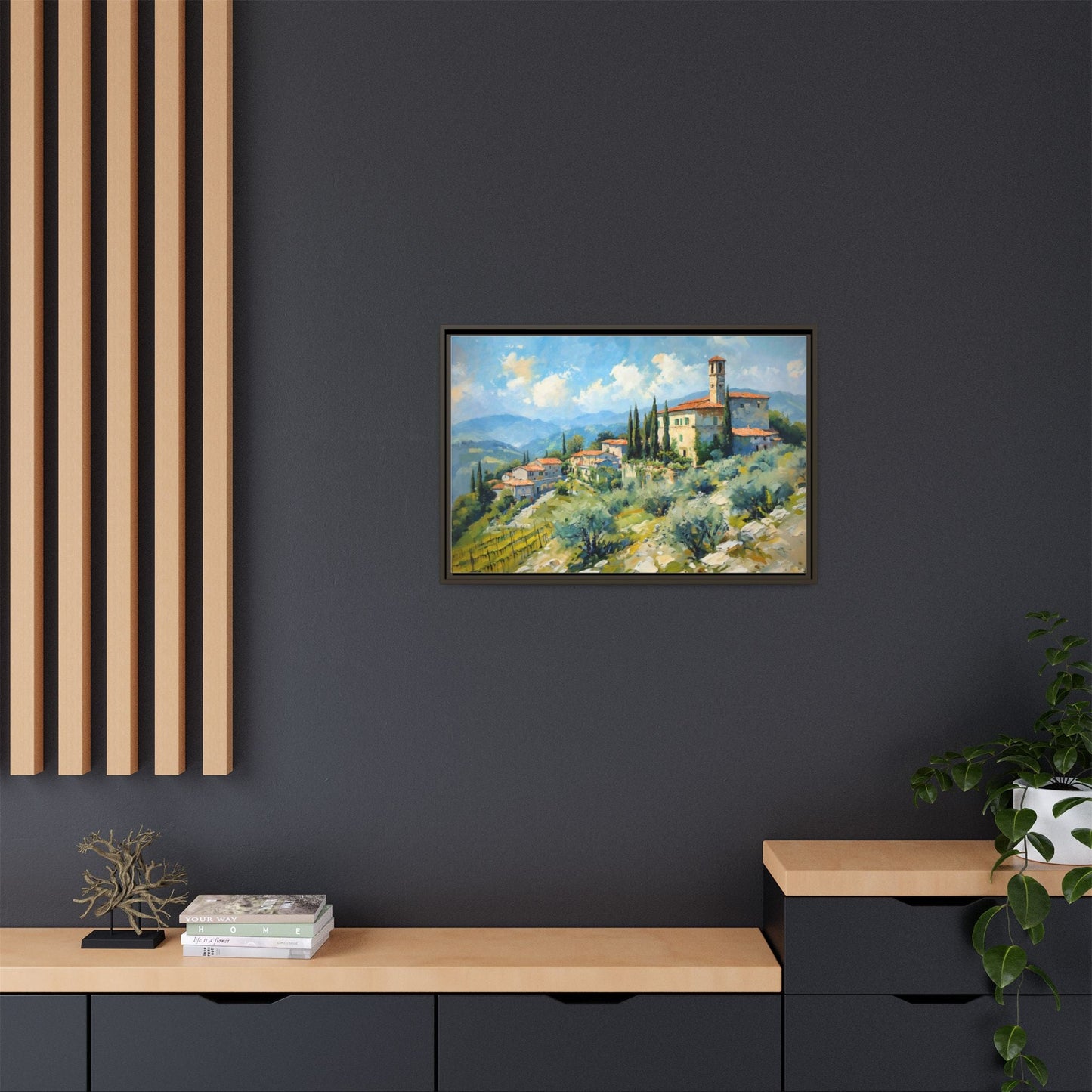 Tuscan Village on Hill - Captivating Italian Landscape Canvas Print for Timeless Home Décor