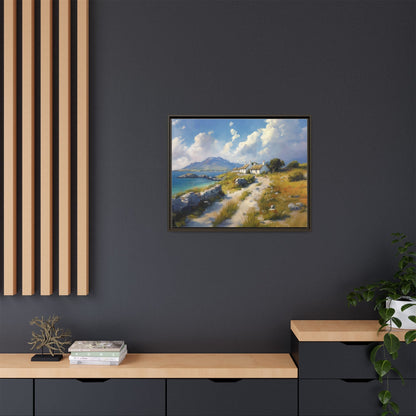 Blustery Day wall art featuring a dramatic wind-swept landscape in a pinewood frame.