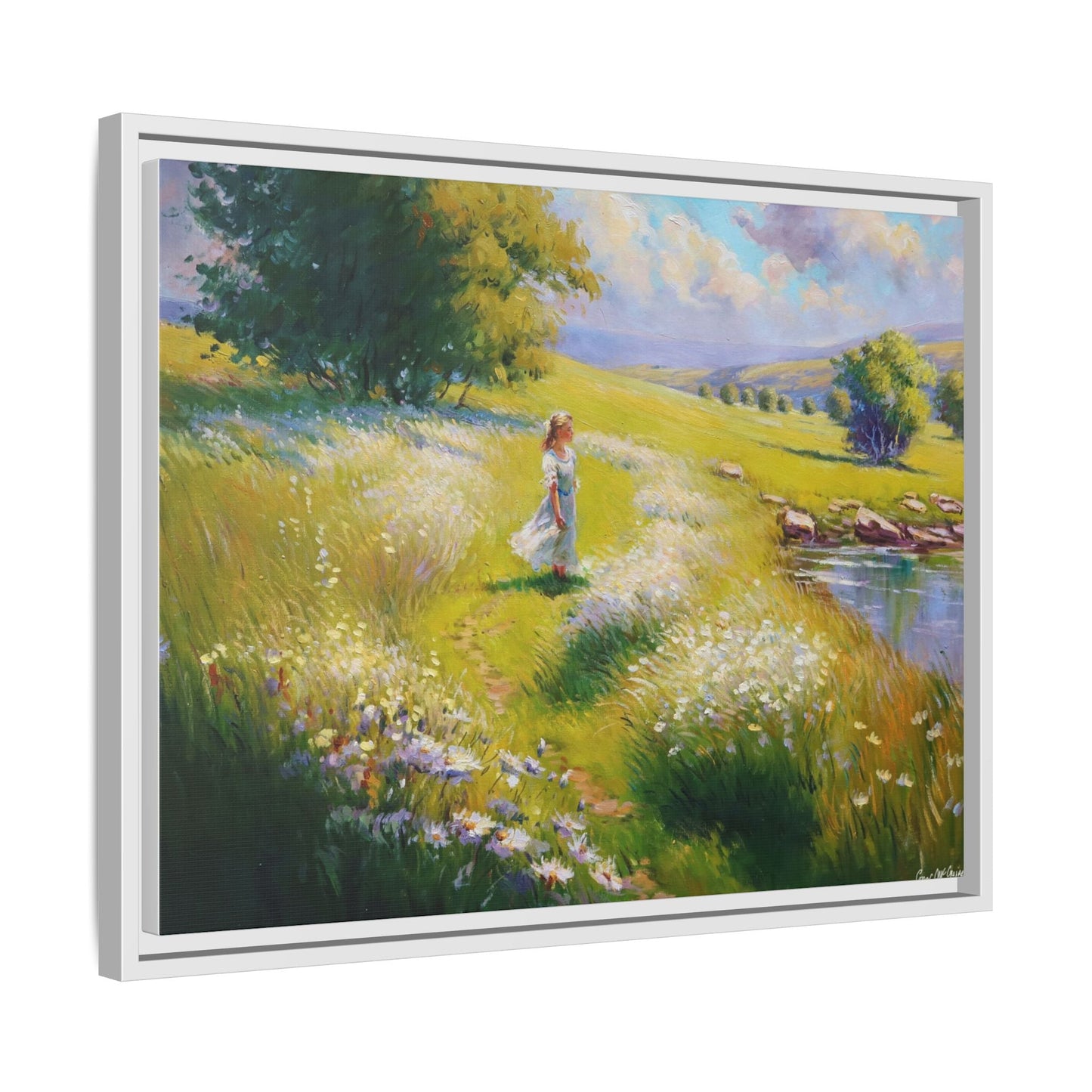 Young Girl By Lake Wall Art - Serene Portrait of a Girl by a Tranquil Lake for Home Décor