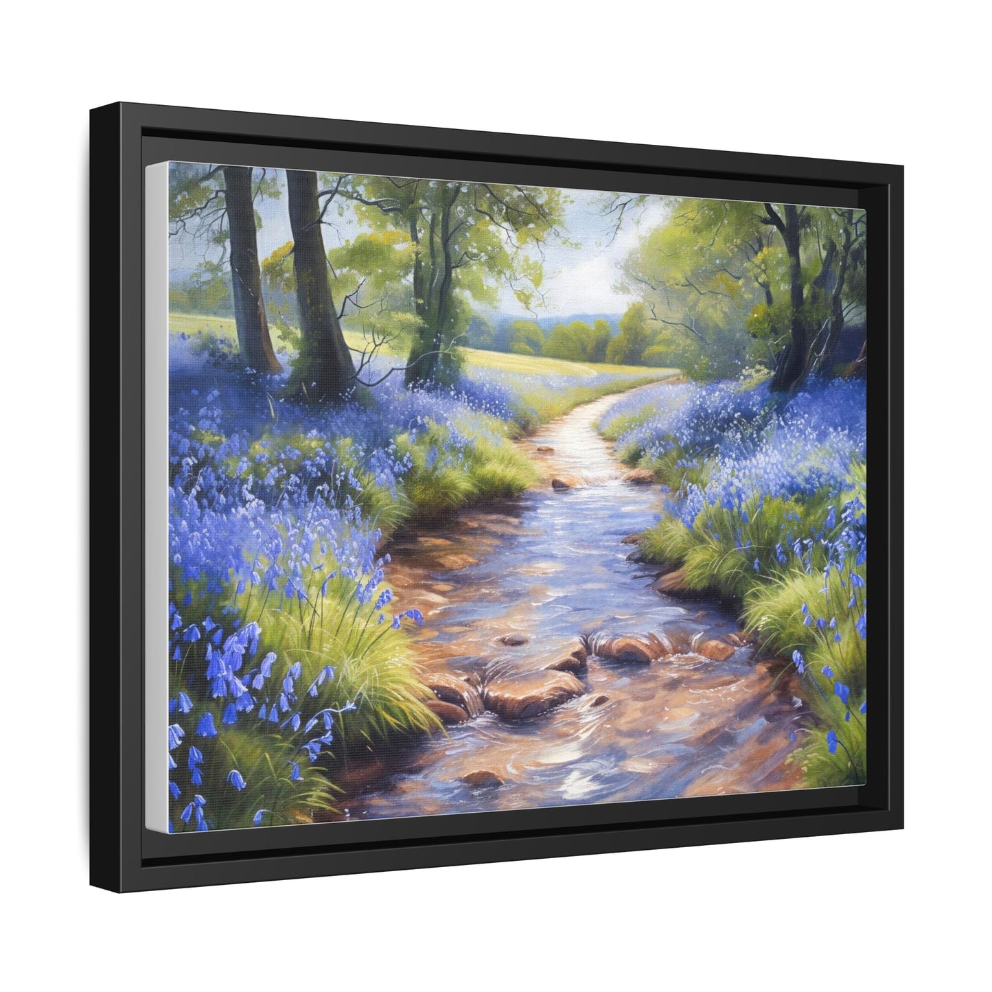 Bluebell Stream Wall Art - Serene Nature Landscape Canvas Print