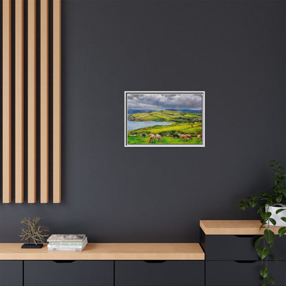 Cushendon Hills wall art showcasing rolling hills and scenic Irish landscapes, framed in high-quality materials for an elegant look.