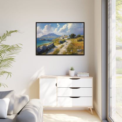 Blustery Day wall art featuring a dramatic wind-swept landscape in a pinewood frame.