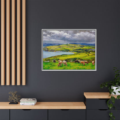 Cushendon Hills wall art showcasing rolling hills and scenic Irish landscapes, framed in high-quality materials for an elegant look.