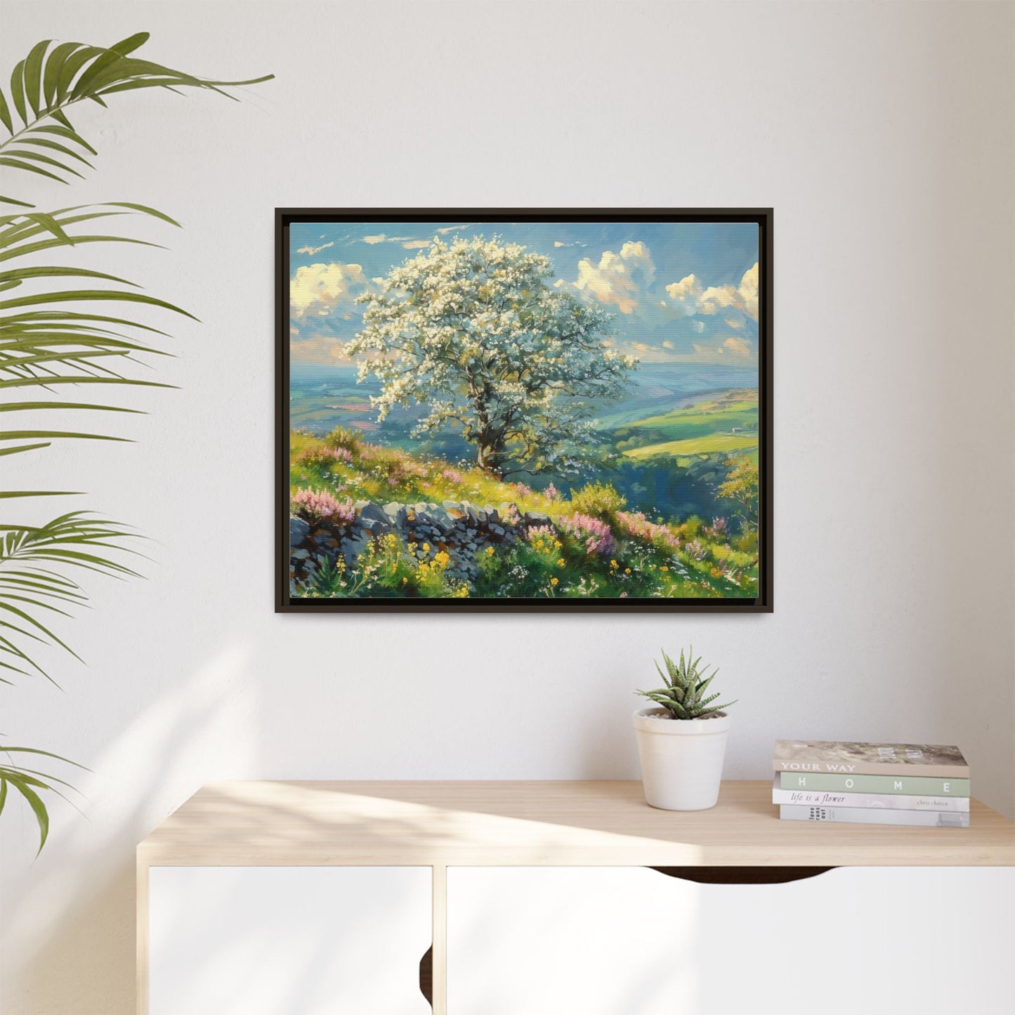 Whitethorn in Bloom wall art featuring a vibrant scene of blooming whitethorn trees, printed on high-quality canvas for a natural and timeless décor.