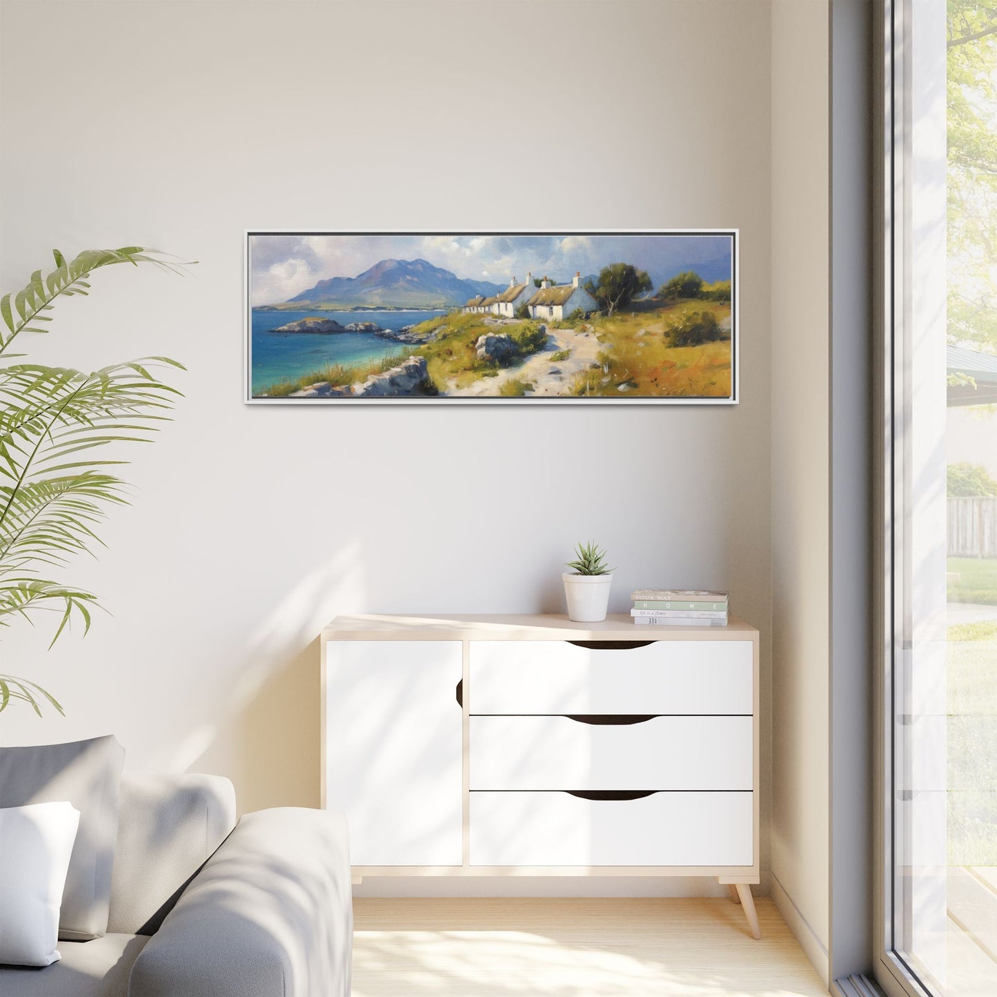 Blustery Day wall art featuring a dramatic wind-swept landscape in a pinewood frame.