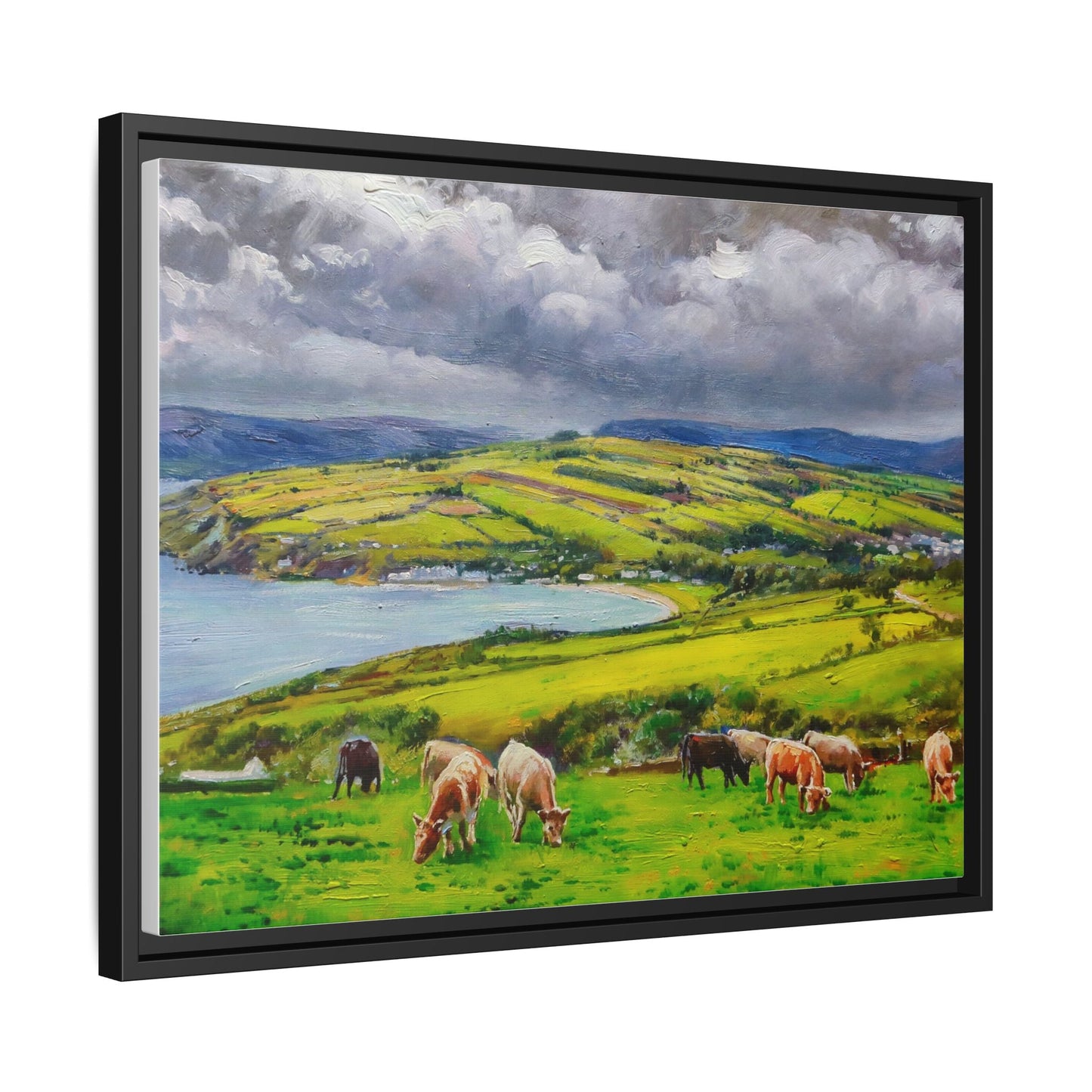 Cushendun Hills wall art showcasing rolling hills and scenic Irish landscapes, framed in high-quality materials for an elegant look.