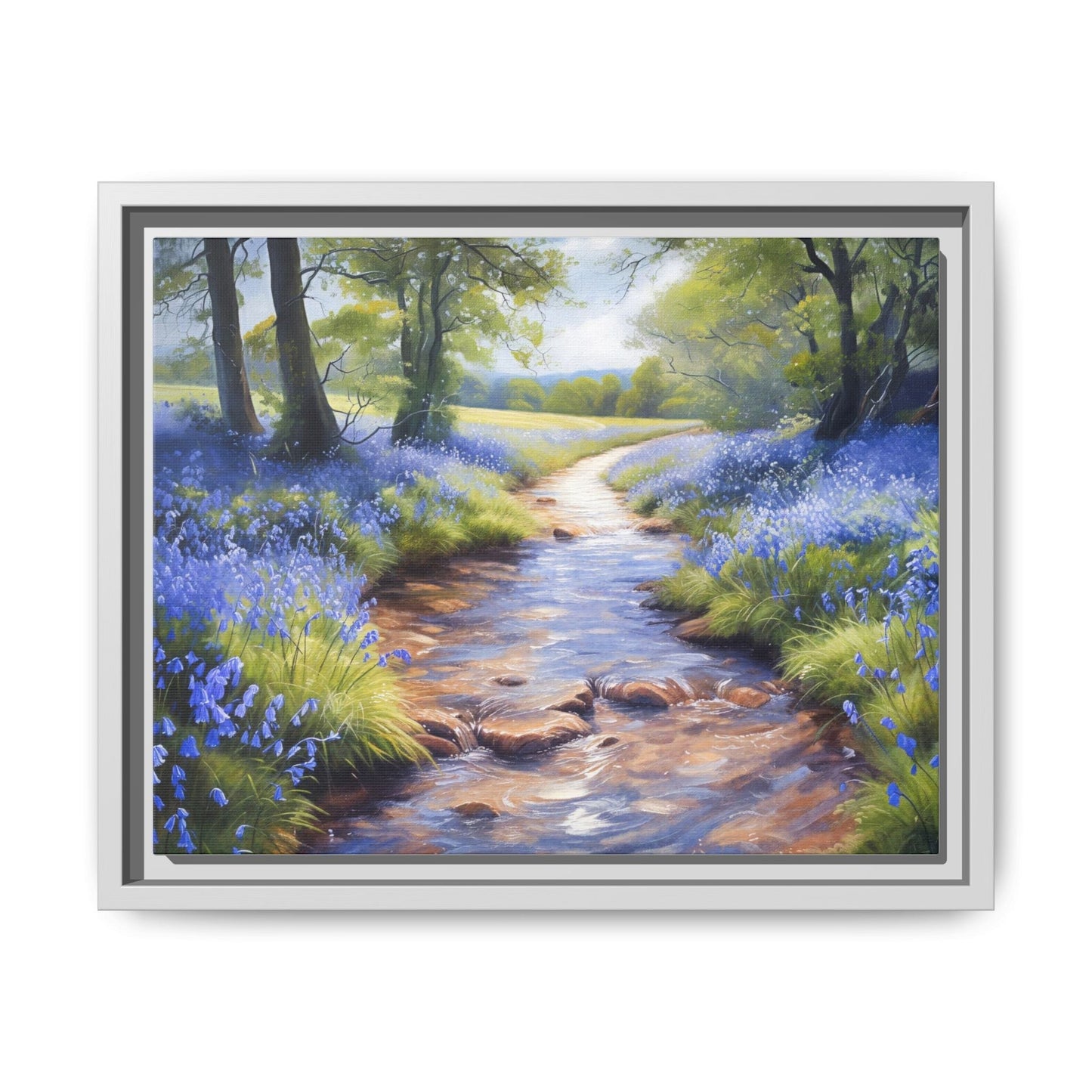 Bluebell Stream Wall Art - Serene Nature Landscape Canvas Print