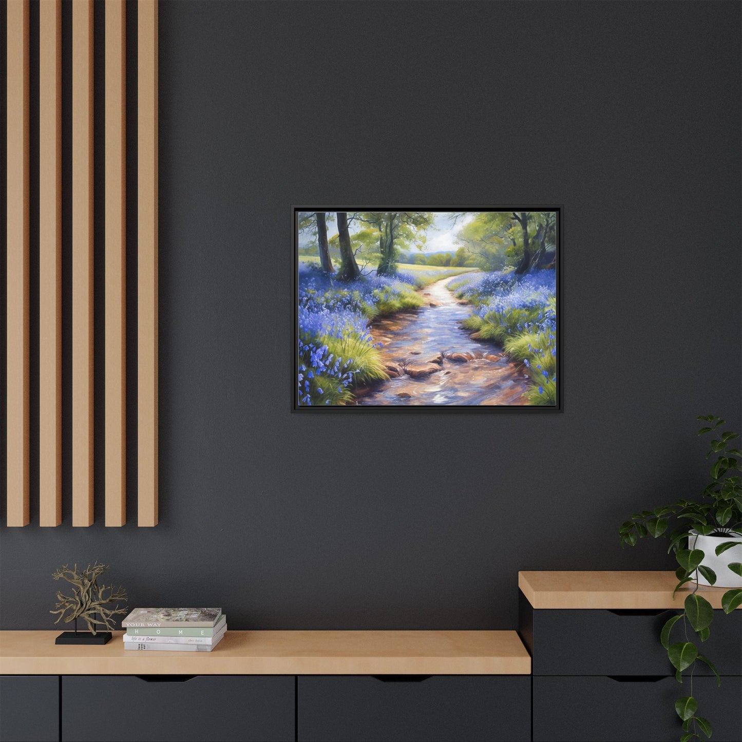 Bluebell Stream Wall Art - Serene Nature Landscape Canvas Print