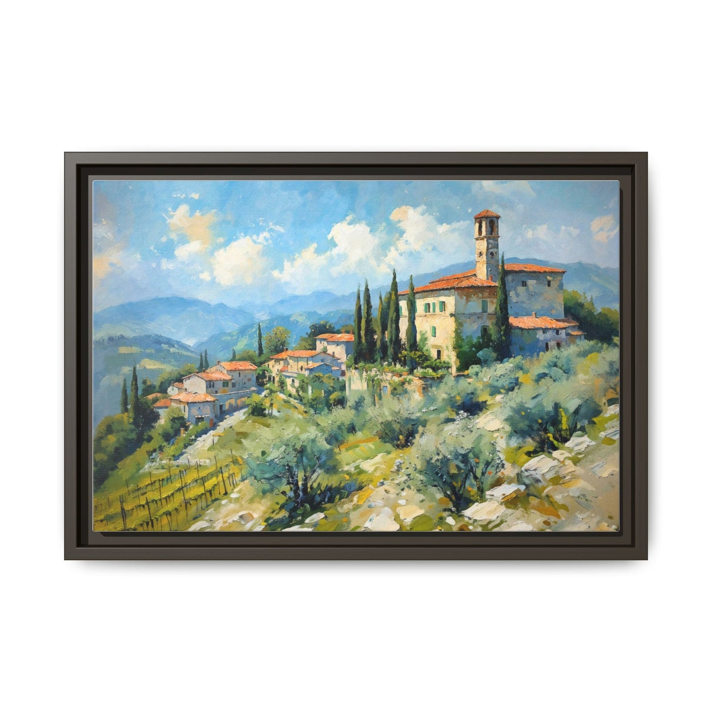 Tuscan Village on Hill - Captivating Italian Landscape Canvas Print for Timeless Home Décor