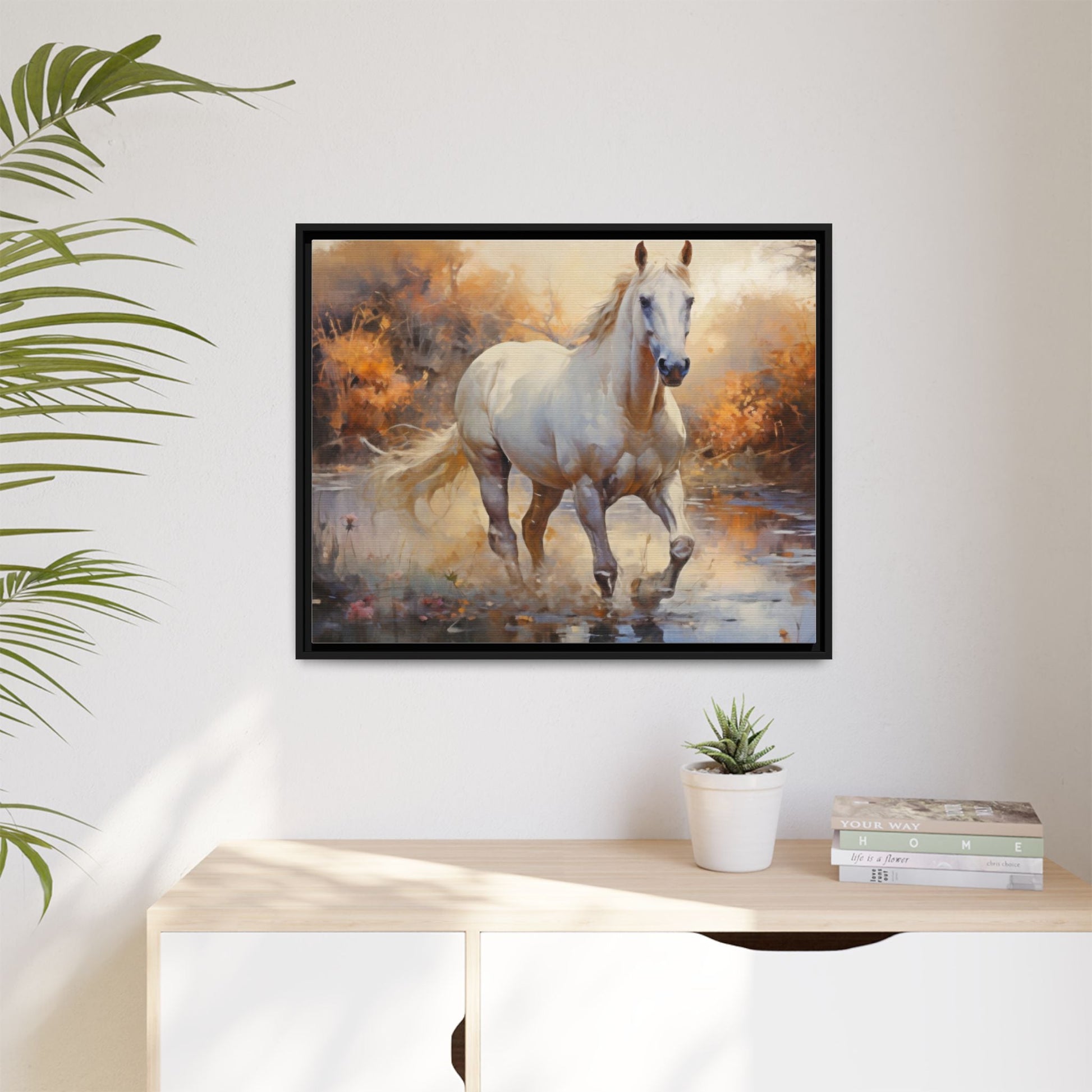 Arabian Horse – Elegant Pinewood Framed Wall Art for Timeless Décor