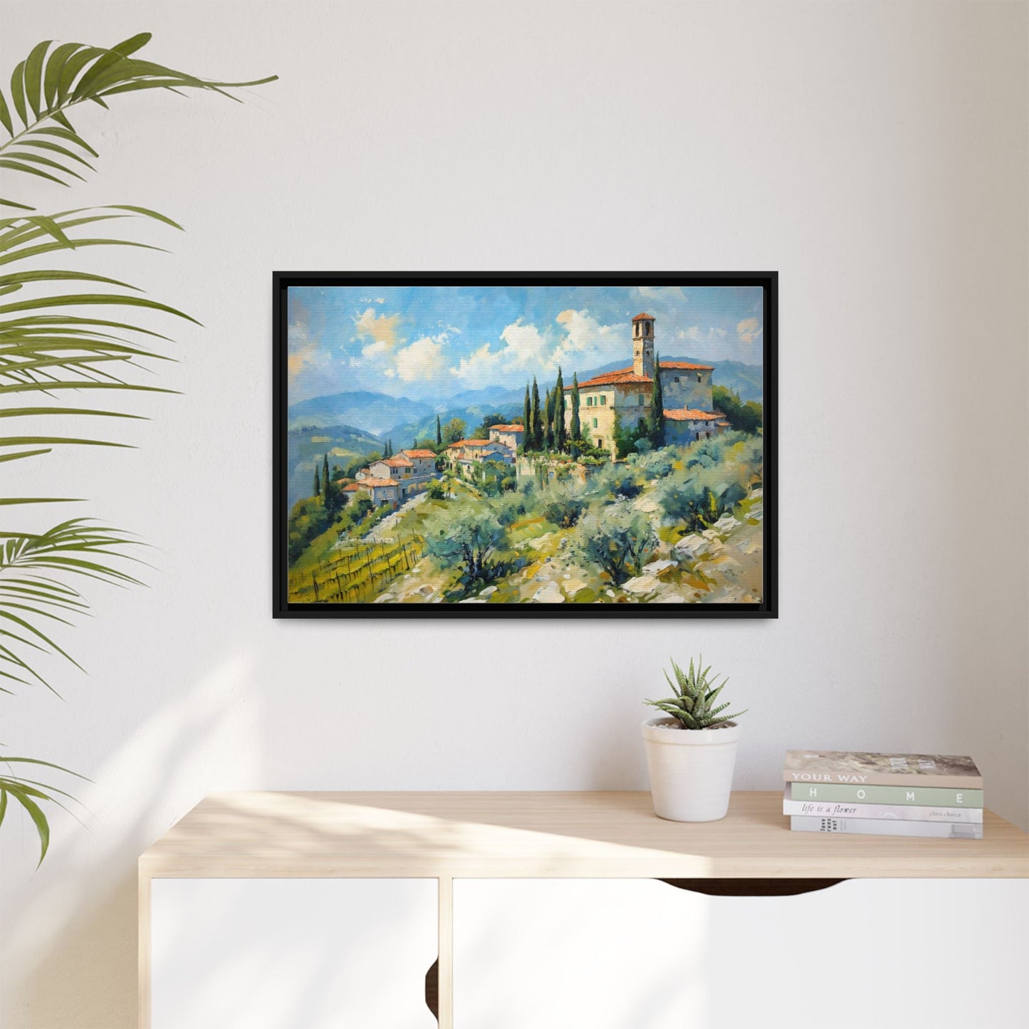 Tuscan Village on Hill - Captivating Italian Landscape Canvas Print for Timeless Home Décor