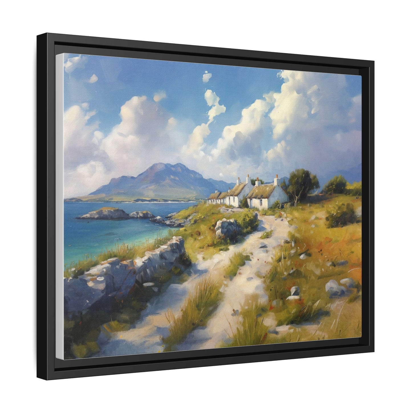 Blustery Day wall art featuring a dramatic wind-swept landscape in a pinewood frame.